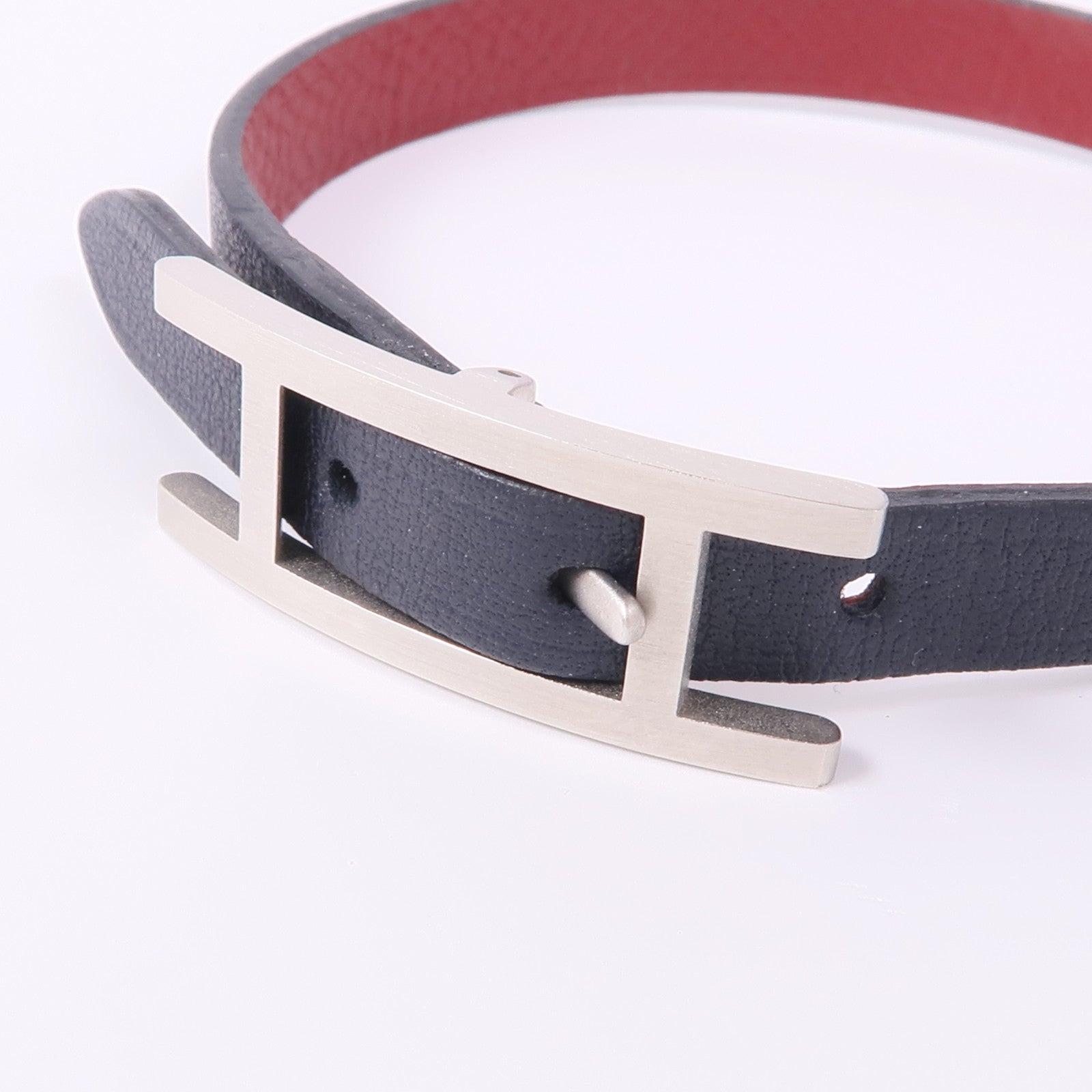 HERMES Swift皮革Behapi Bracelet銀扣手帶Noir