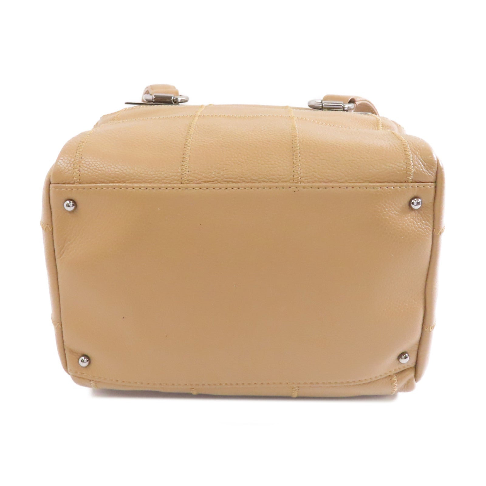 CHANEL 【激減優惠】牛皮皮革Lax Bowler Bag銀扣手挽袋卡其色