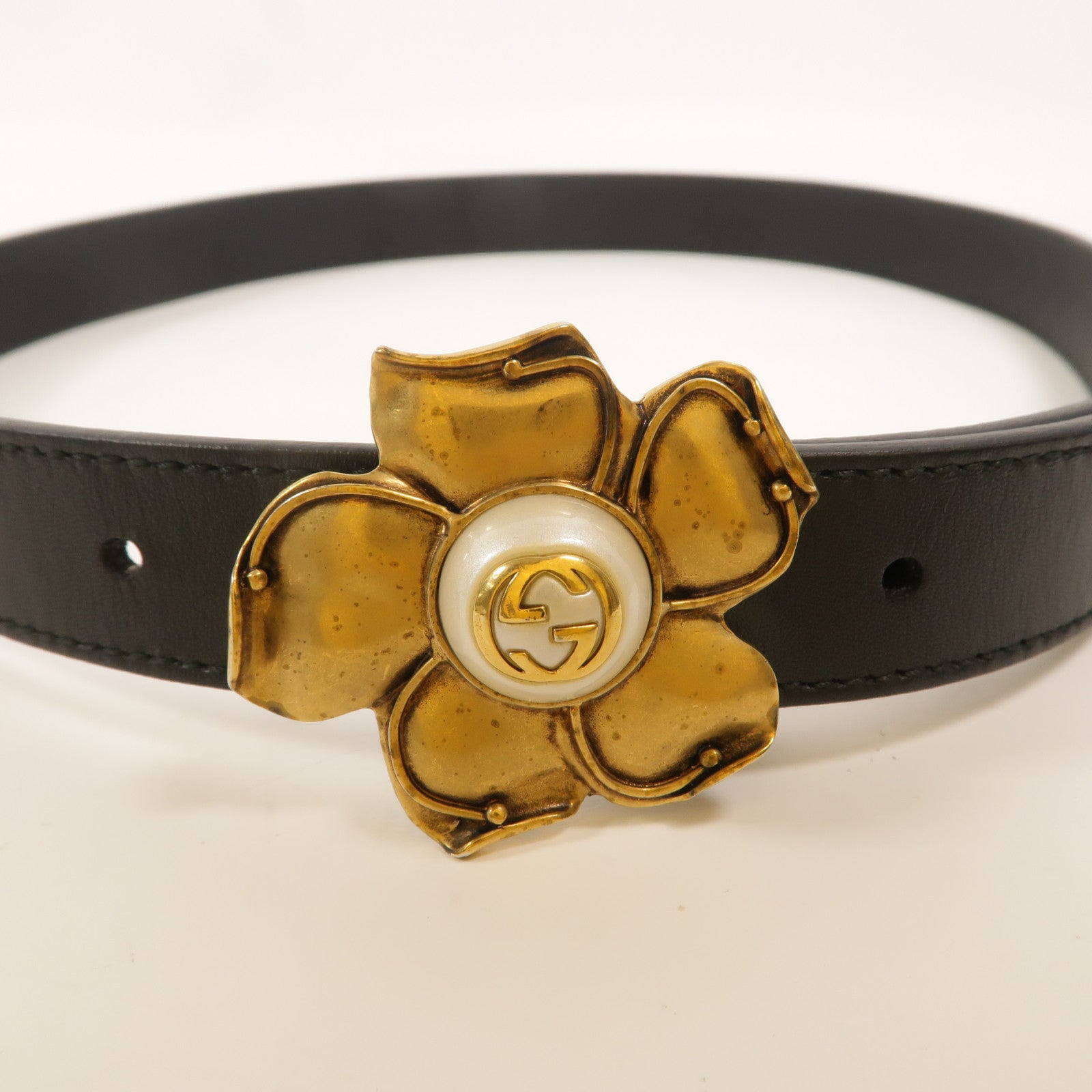 GUCCI 牛皮皮革Metal Flower Leather Belt皮帶