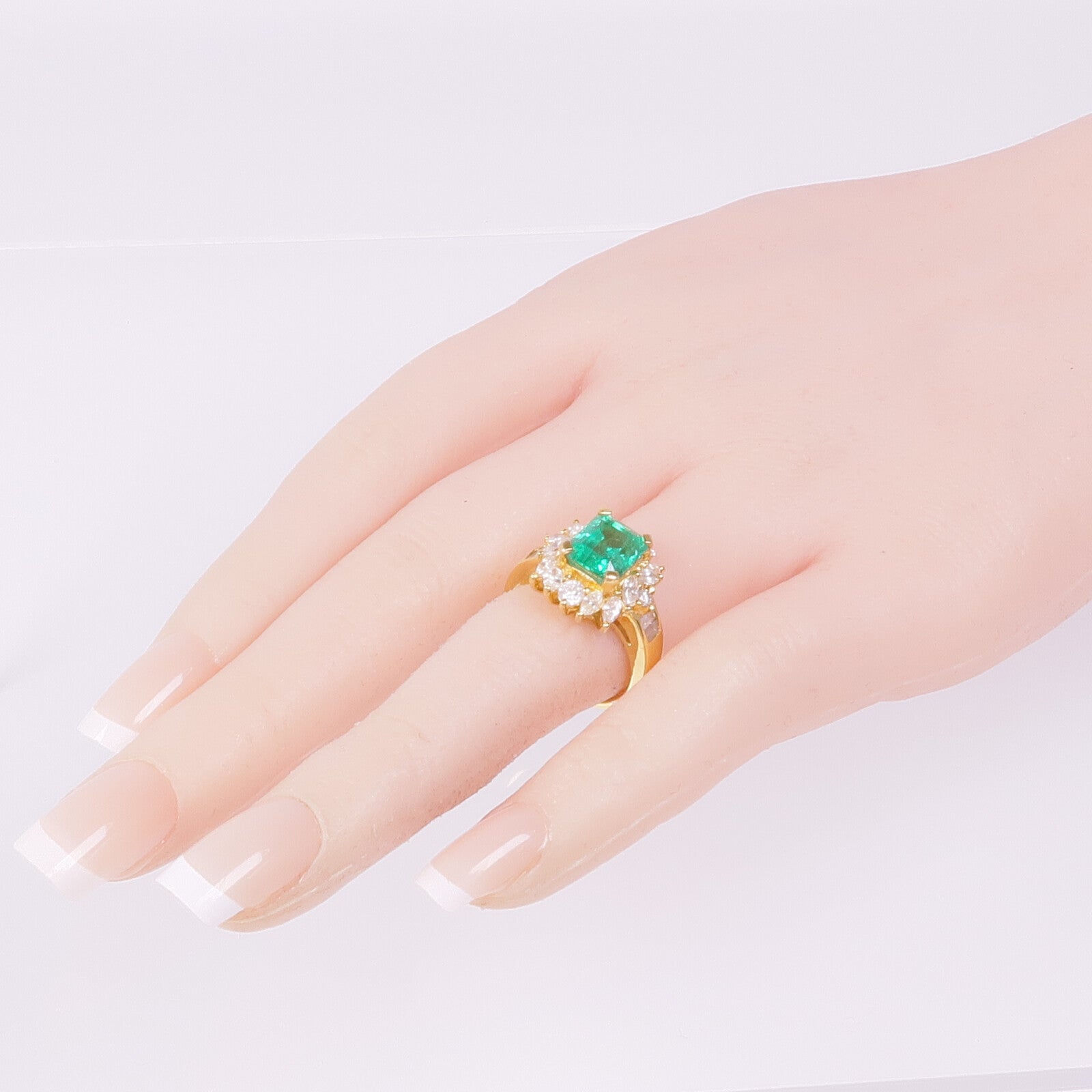 JEWELRY 18K黃金Emerald Diamond Ring綠寶石/鑽石戒指US#5.75