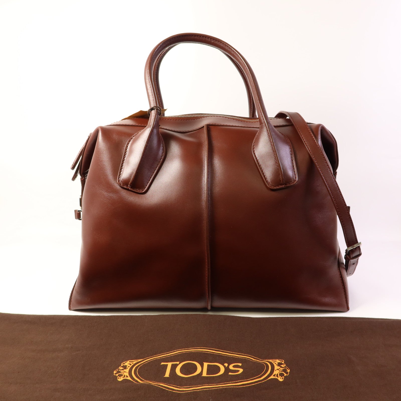TOD'S 牛皮皮革2 Way Shoulder銀扣手挽肩背兩用袋