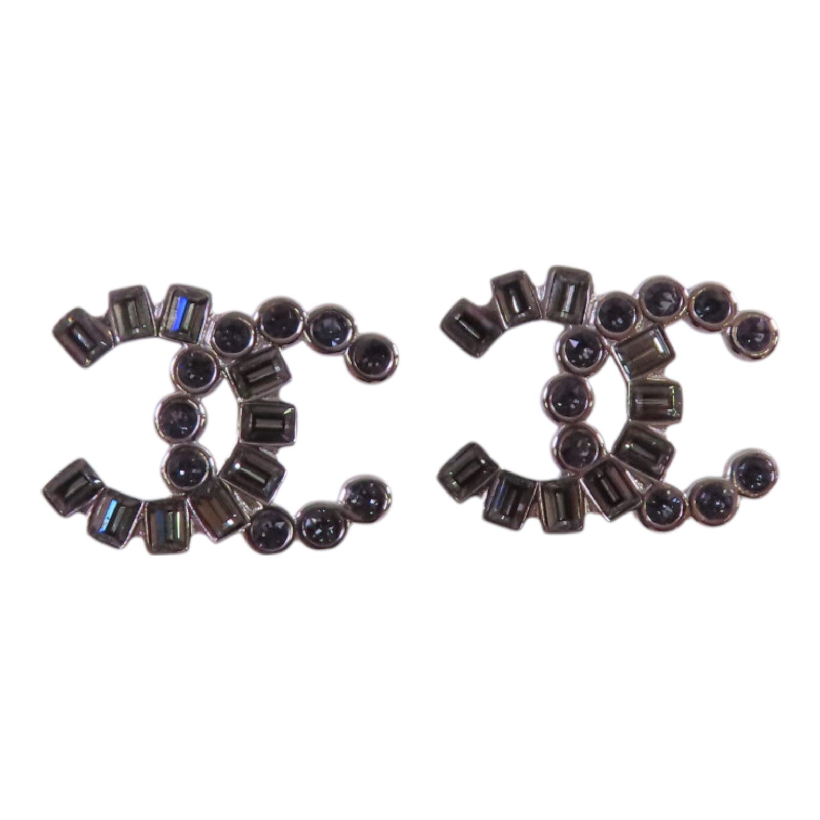 CHANEL 金屬/水鑽CC Earrings銀扣耳環