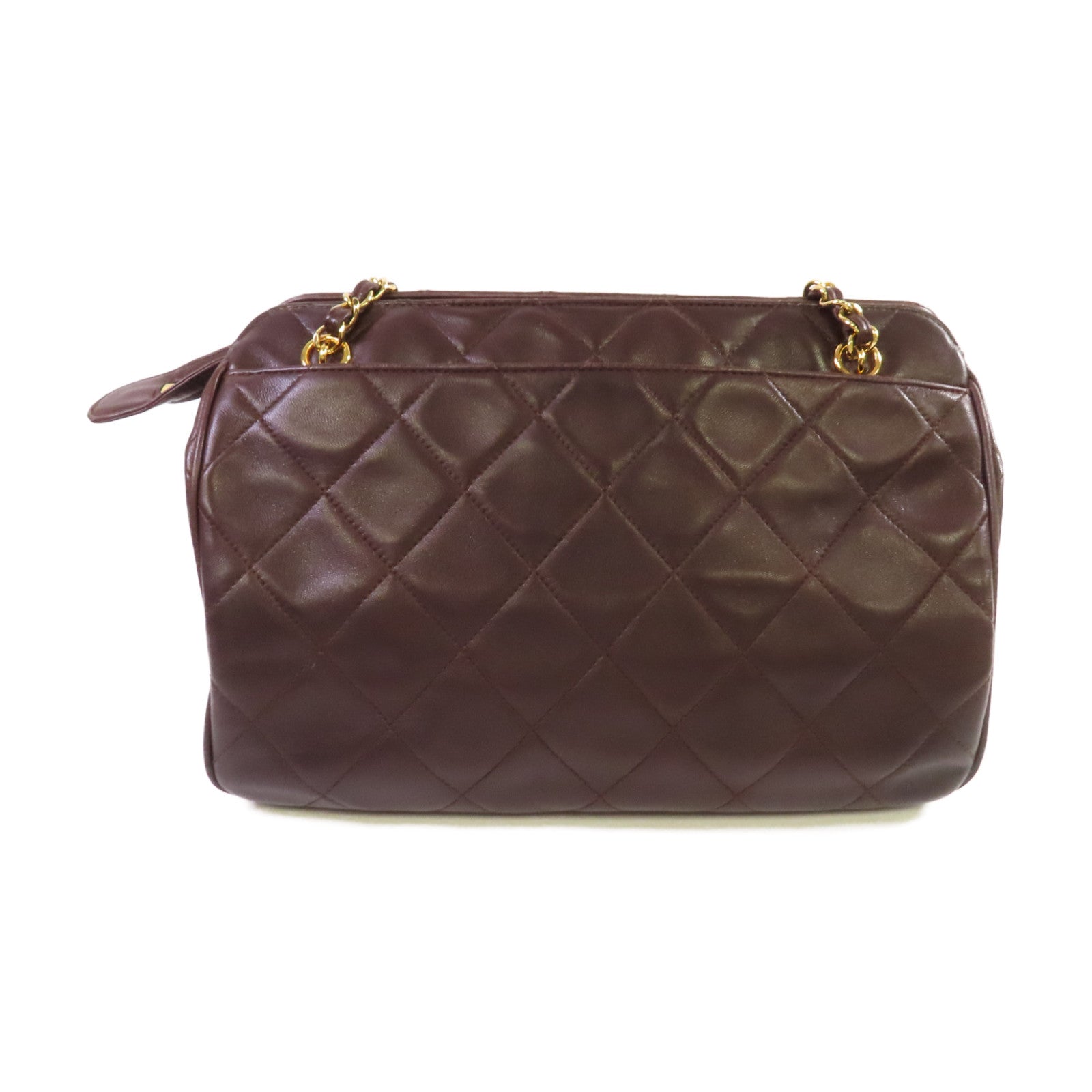 CHANEL 菱格羊皮皮革Chain Shoulder Bag金扣鏈帶肩背袋啡色