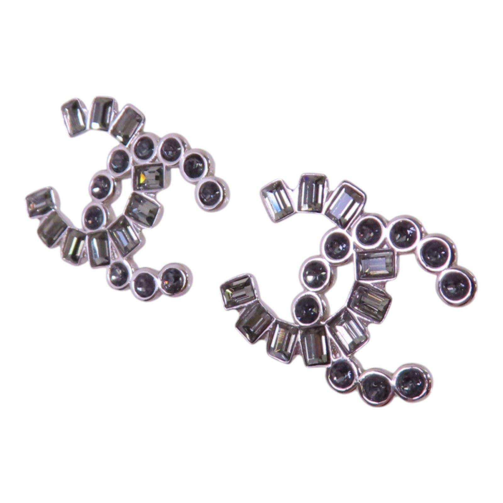 CHANEL 金屬/水鑽CC Earrings銀扣耳環