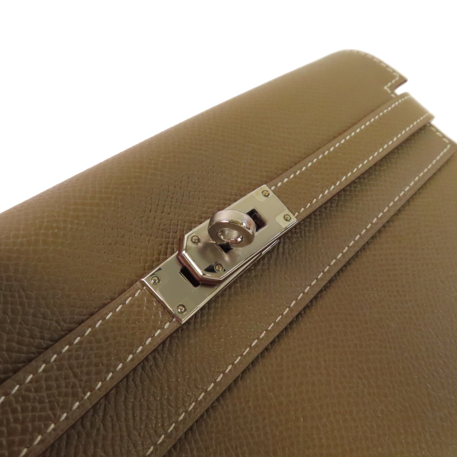 HERMES Epsom皮革Kelly Long Wallet銀扣長錢包Etoupe大象灰色