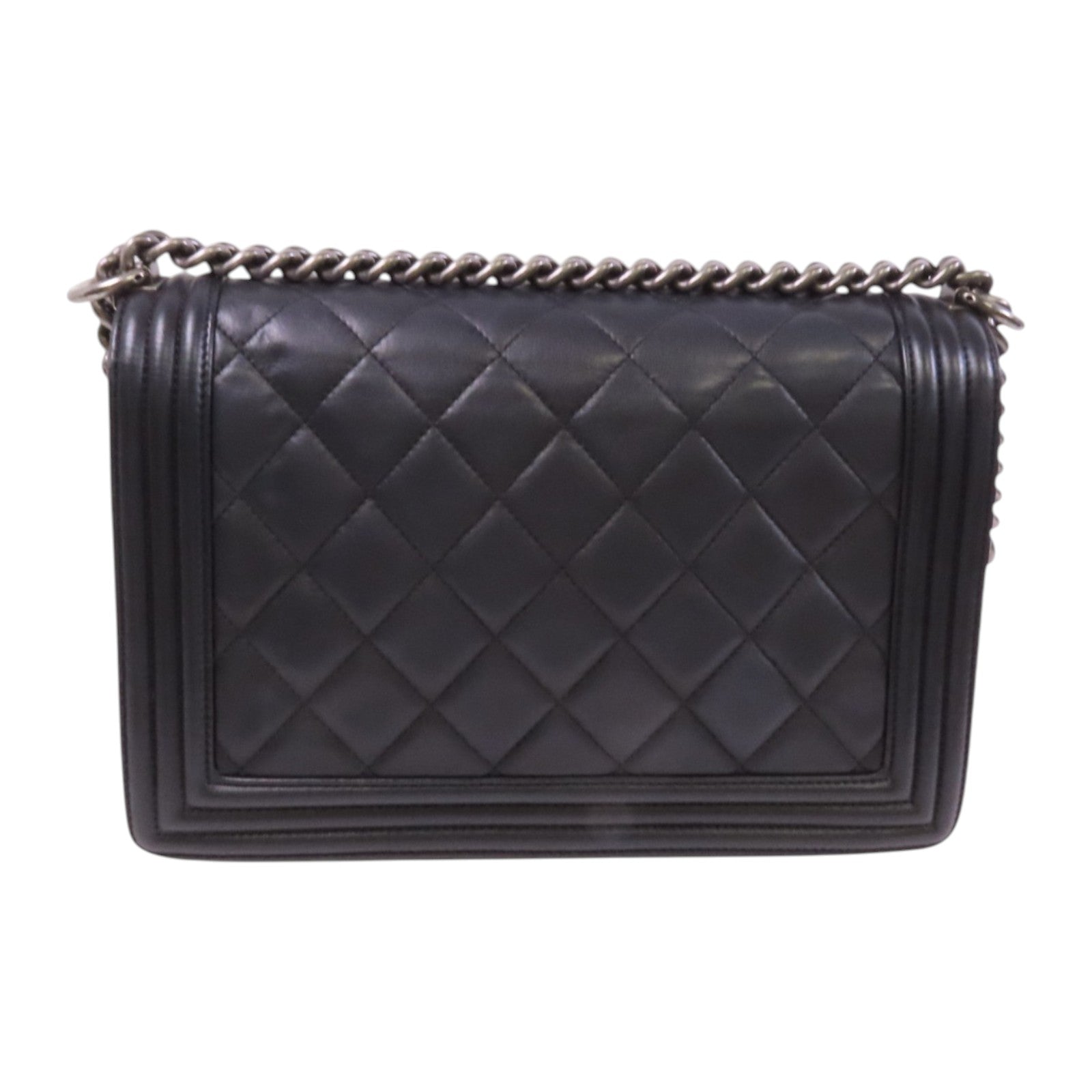 CHANEL 牛皮皮革Boy 28銀扣鏈帶肩背袋