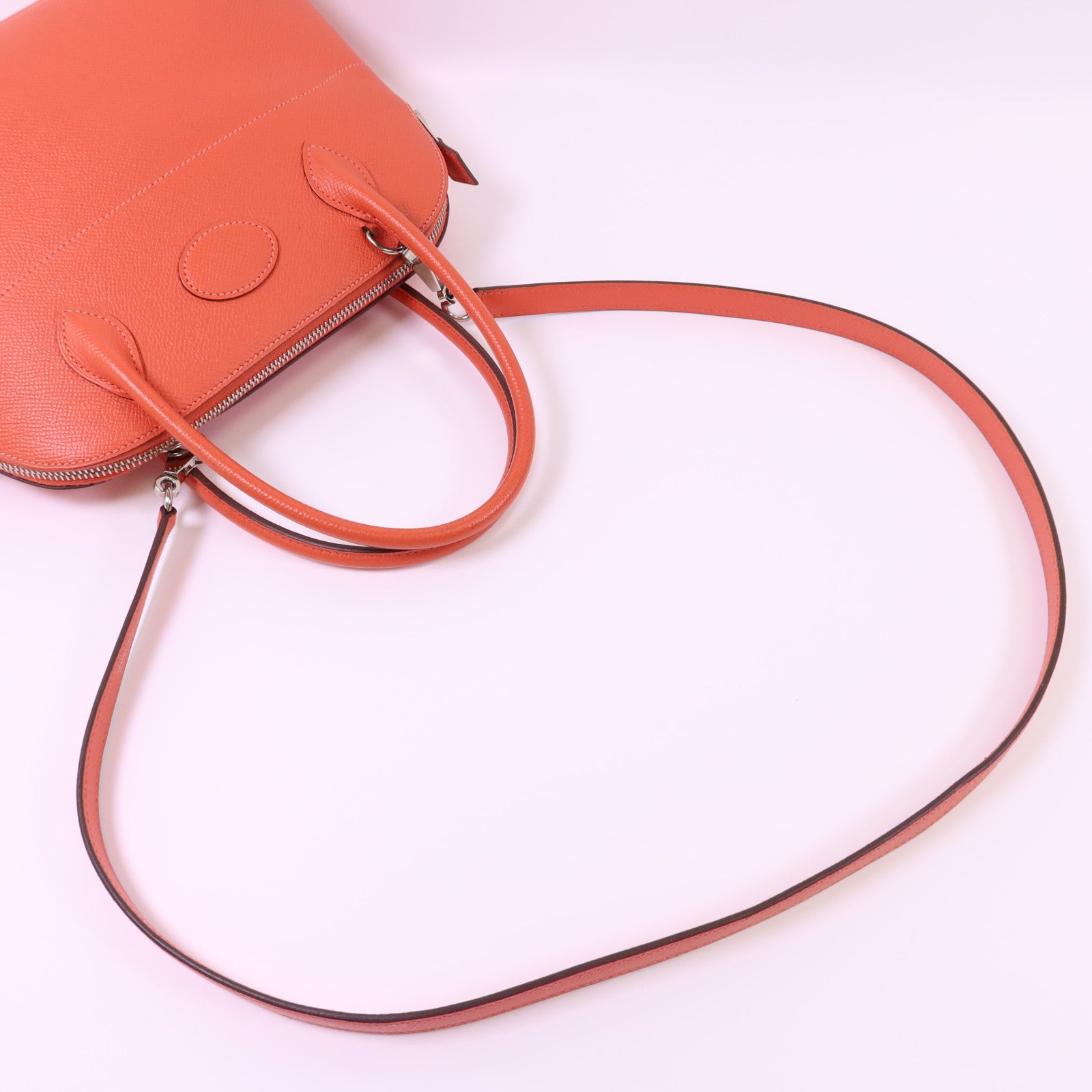 HERMES Epsom皮革Bolide 27銀扣手挽肩背兩用袋Rose Jaipur