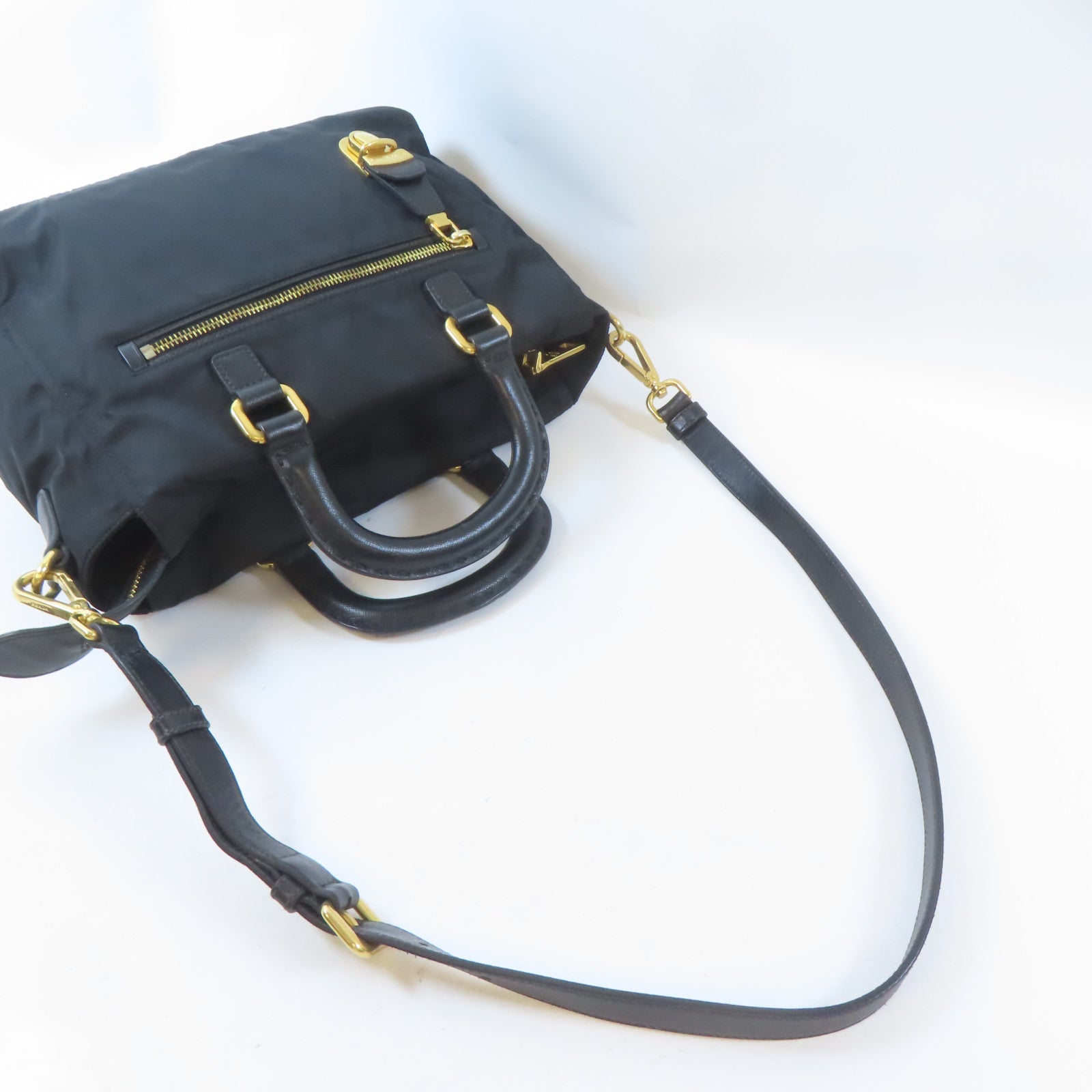 PRADA 【激減優惠】尼龍2 Way Shoulder Bag金扣手挽肩背兩用袋黑色