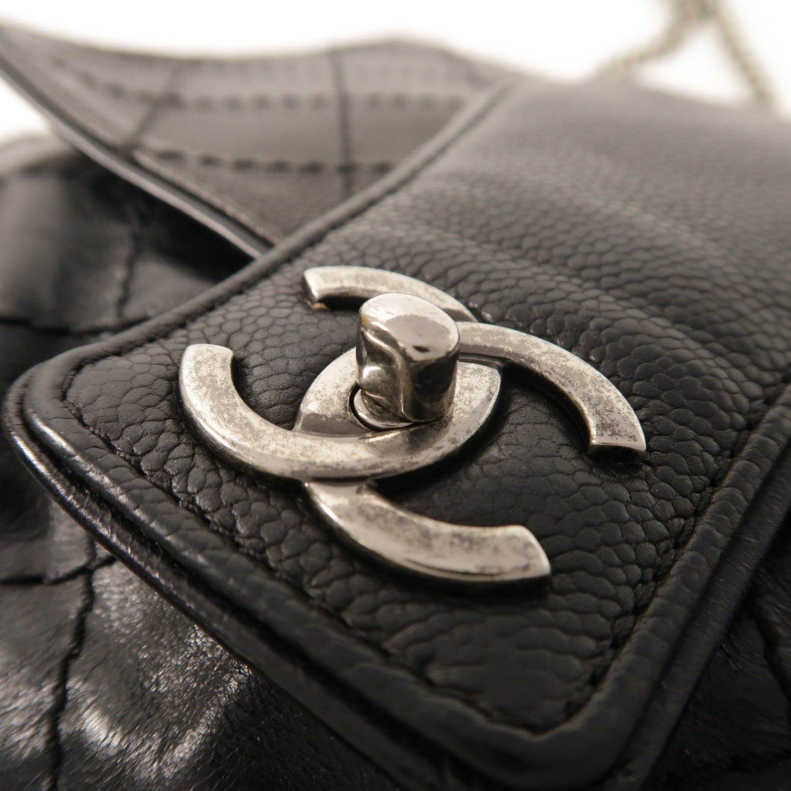 CHANEL 牛皮皮革Chain Shoulder銀扣鏈帶肩背袋