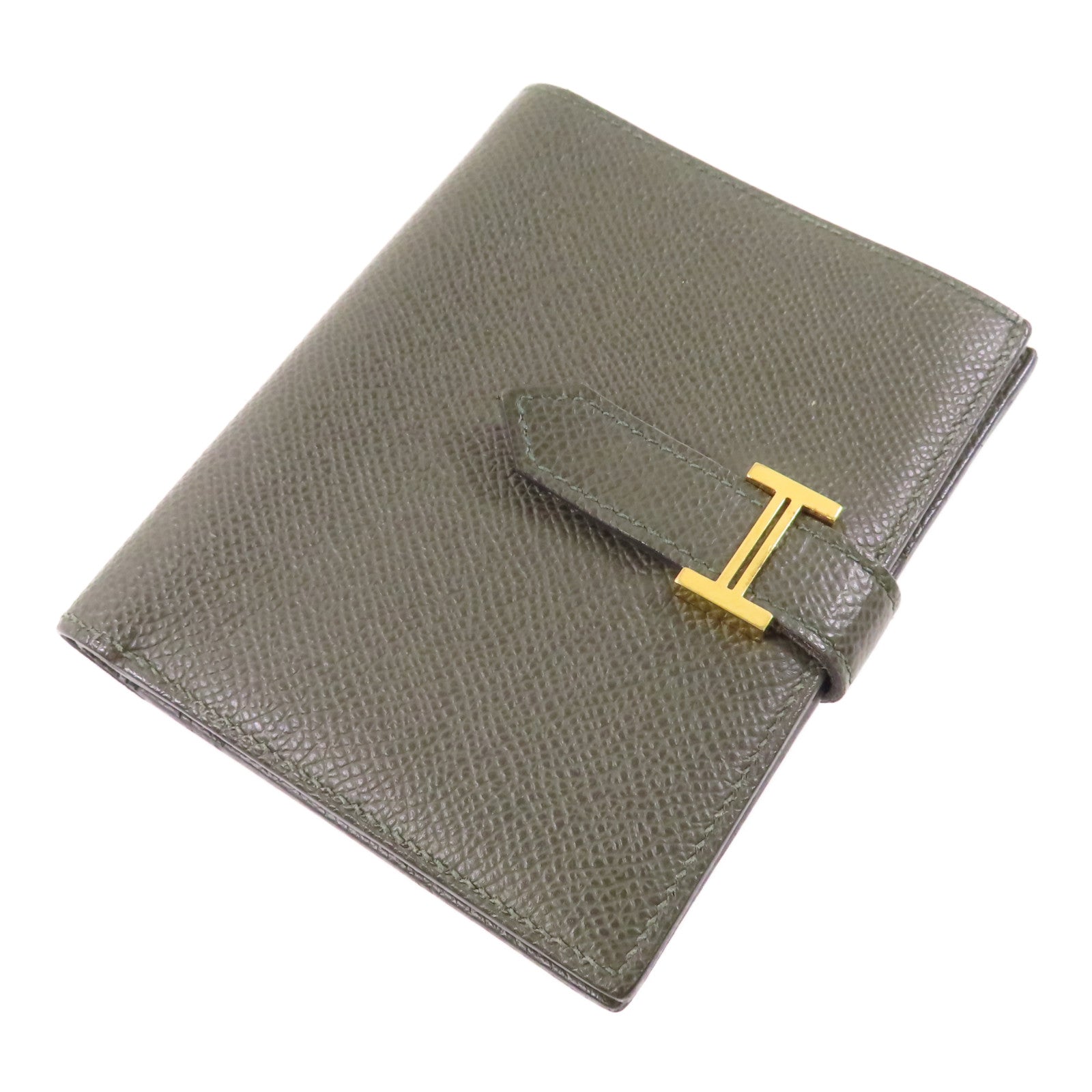 HERMES Epsom皮革Bearn Compact金扣錢包Vert Maquis