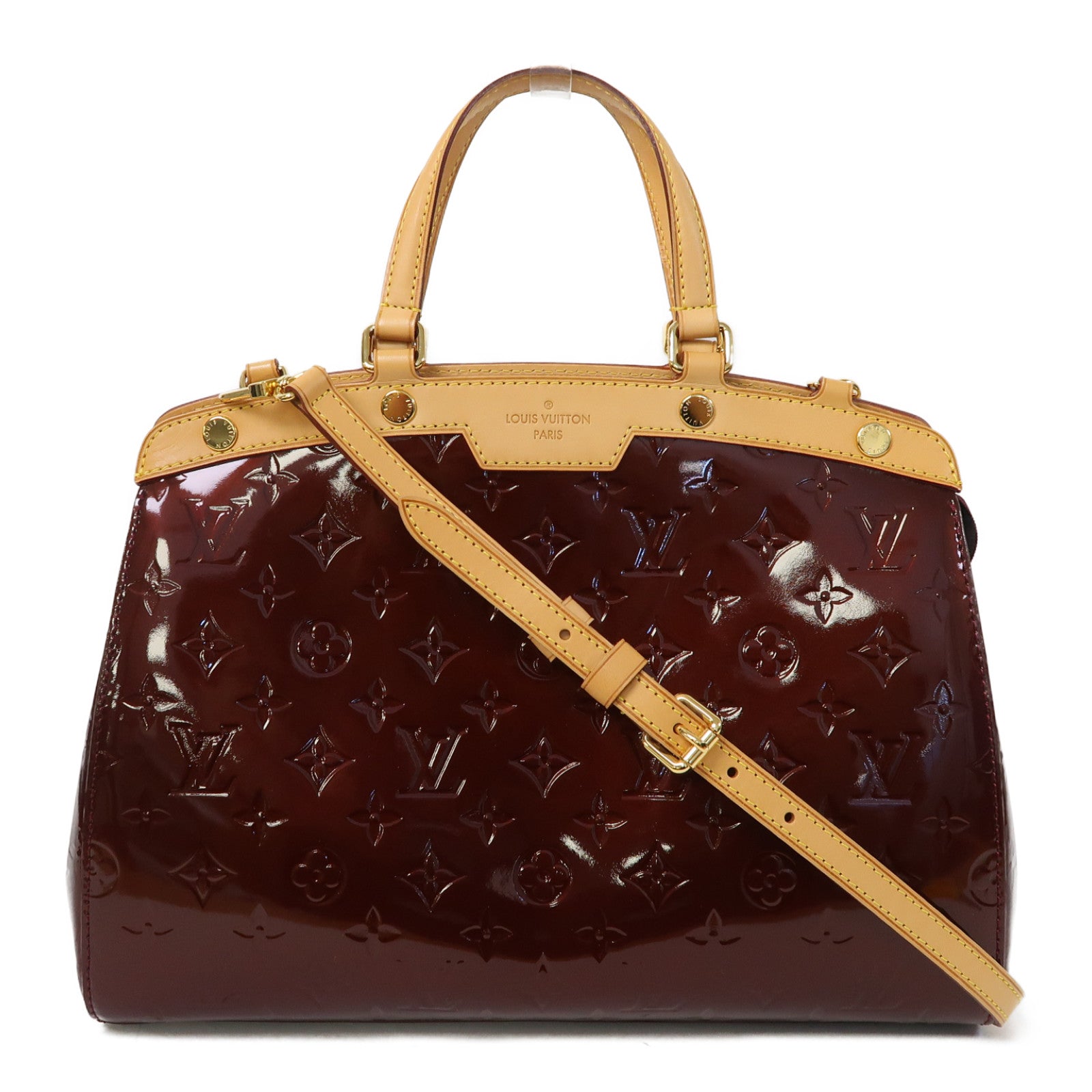 LOUIS VUITTON Monogram Vernis Brea MM金扣手挽肩背兩用袋酒紅色