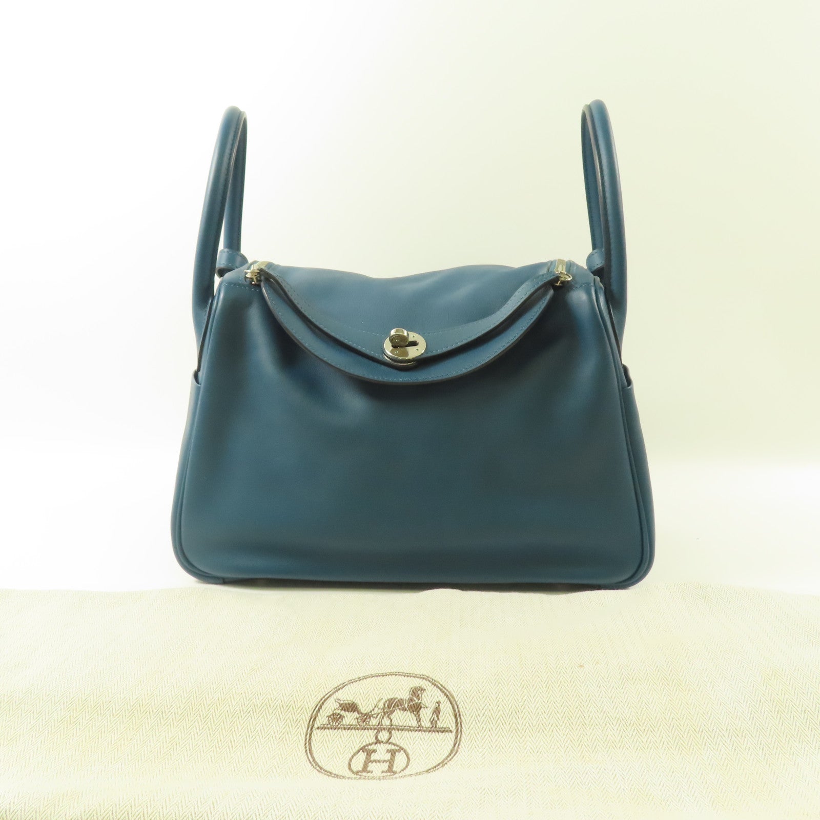 HERMES PHW Lindy 30 2 Way Shoulder Bag Swift Leather Bleu Agate