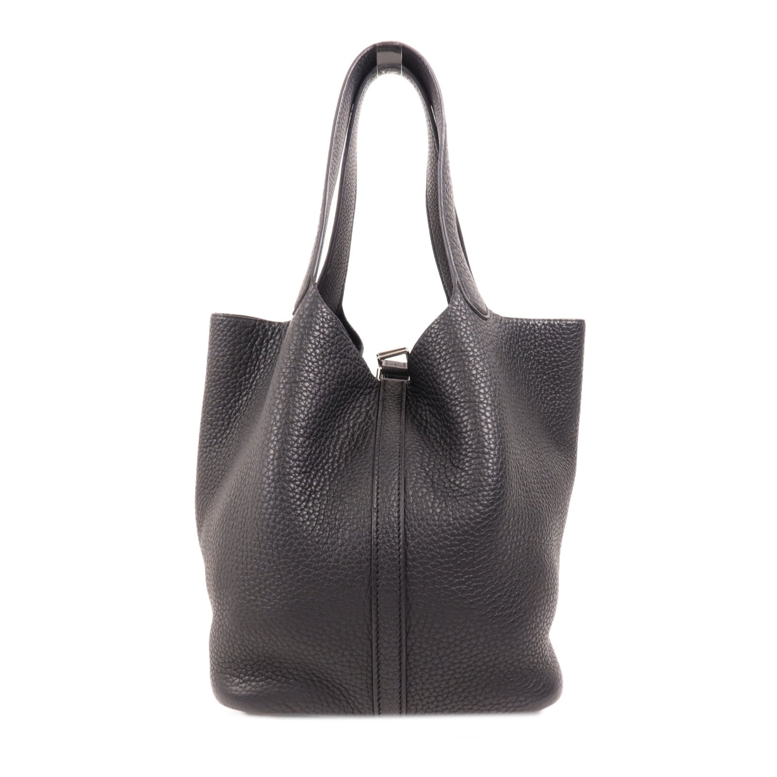 HERMES Clemence皮革Picotin MM銀扣手挽袋Noir