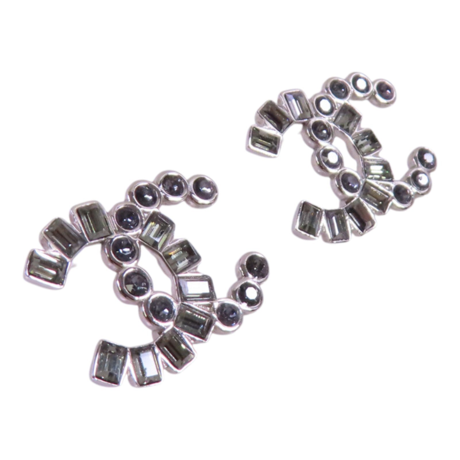 CHANEL 金屬/水鑽CC Earrings銀扣耳環