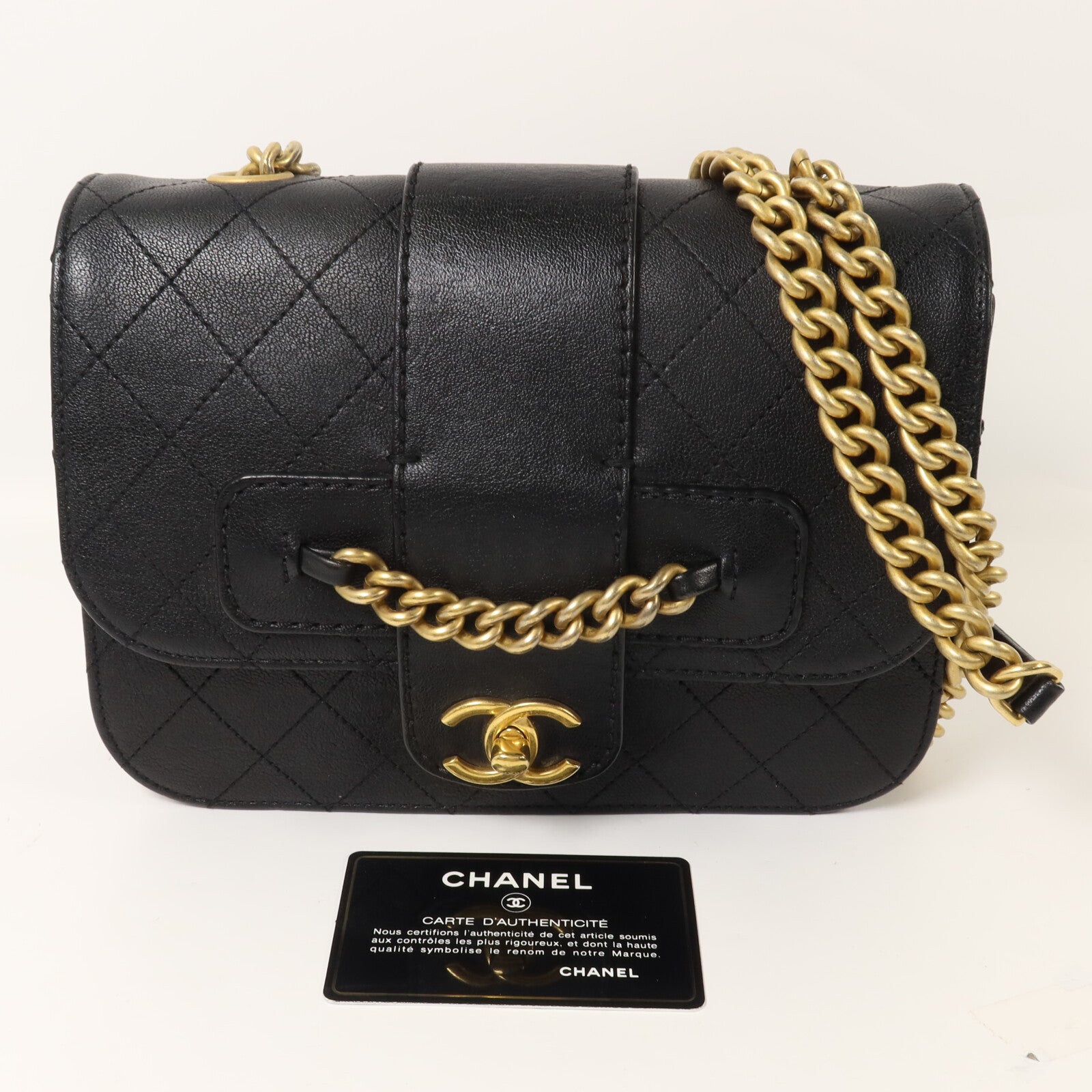 CHANEL 牛皮皮革Front Chain Flap Bag鏈帶肩背袋