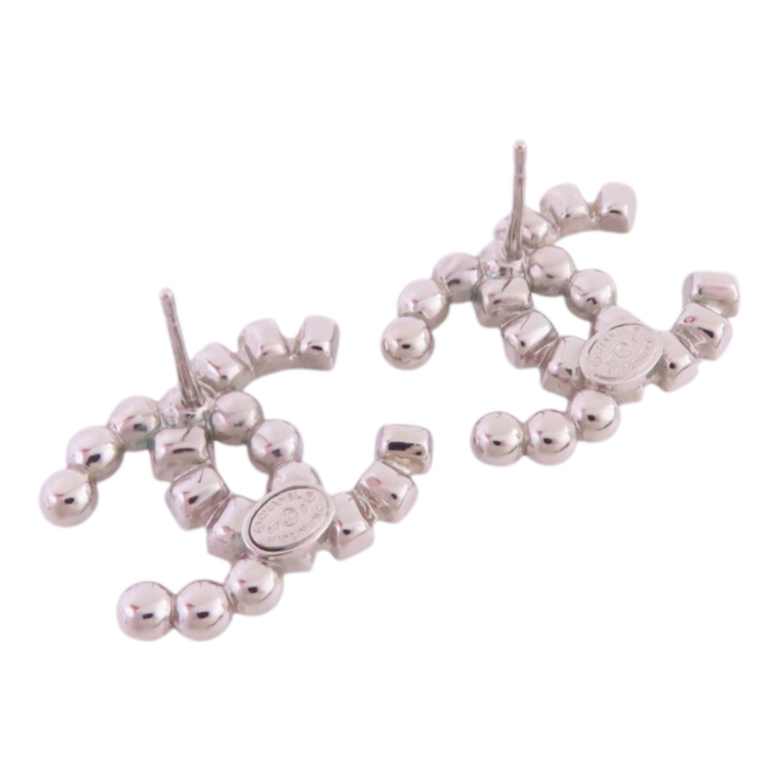 CHANEL 金屬/水鑽CC Earrings銀扣耳環