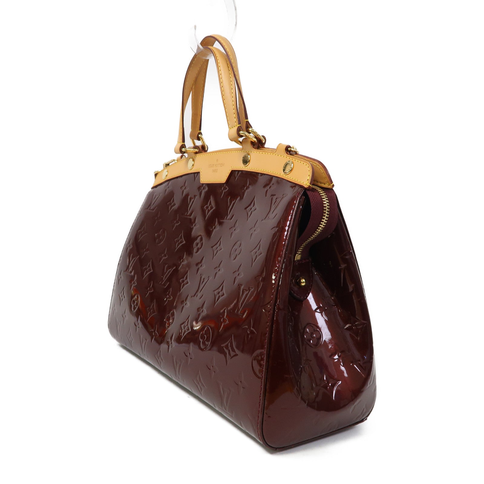 LOUIS VUITTON Monogram Vernis Brea MM金扣手挽肩背兩用袋酒紅色