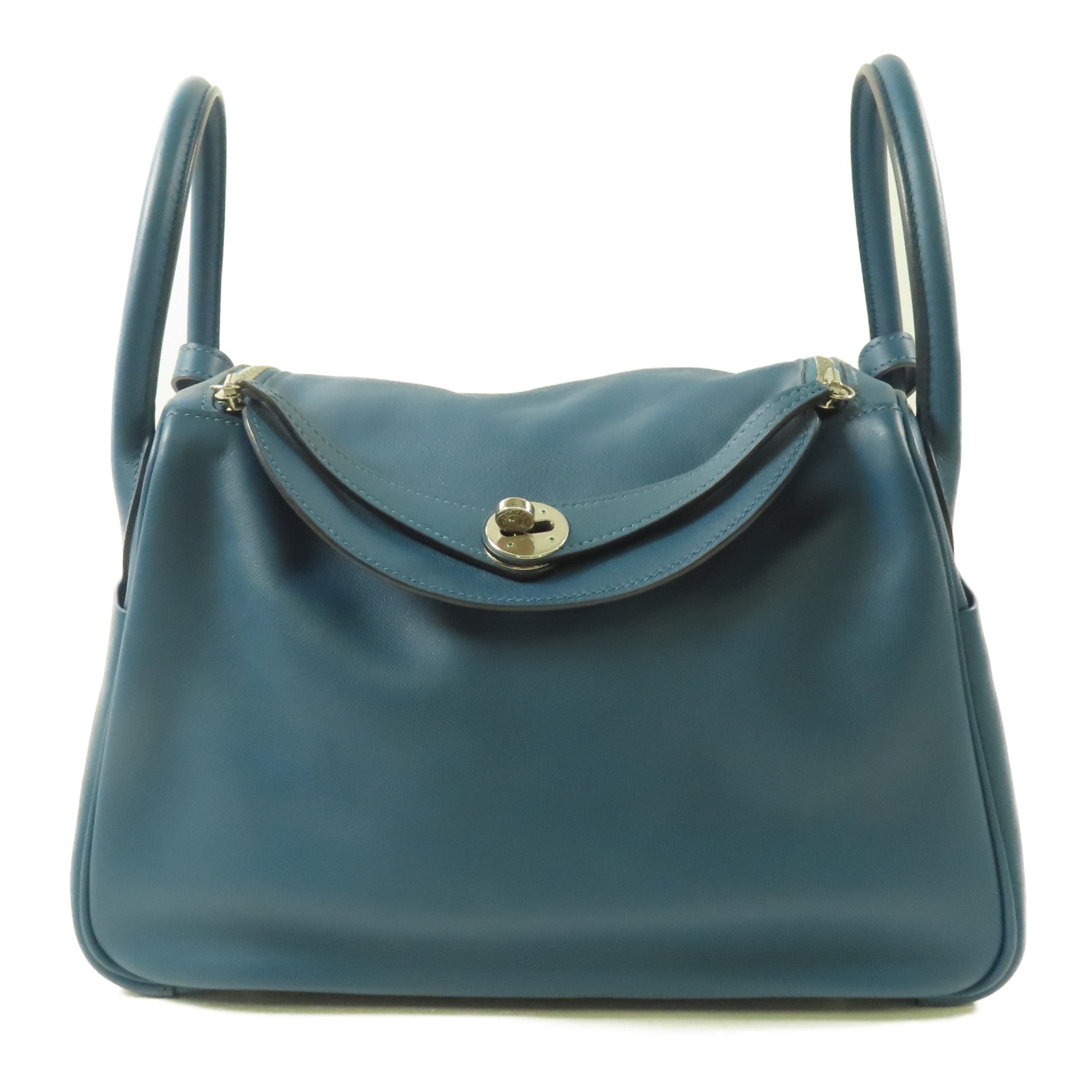 HERMES PHW Lindy 30 2 Way Shoulder Bag Swift Leather Bleu Agate