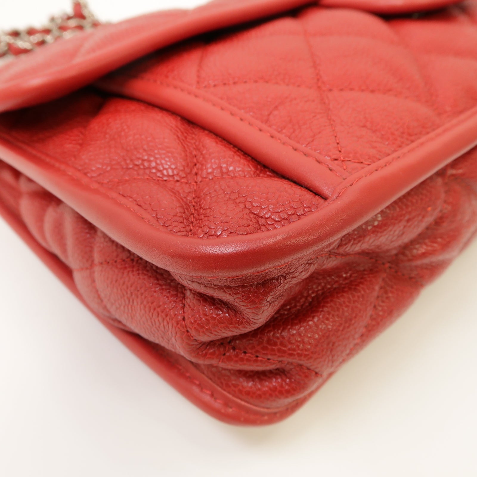 CHANEL 【激減優惠】菱格Caviar皮革Chain Shoulder銀扣鏈帶肩背袋紅色