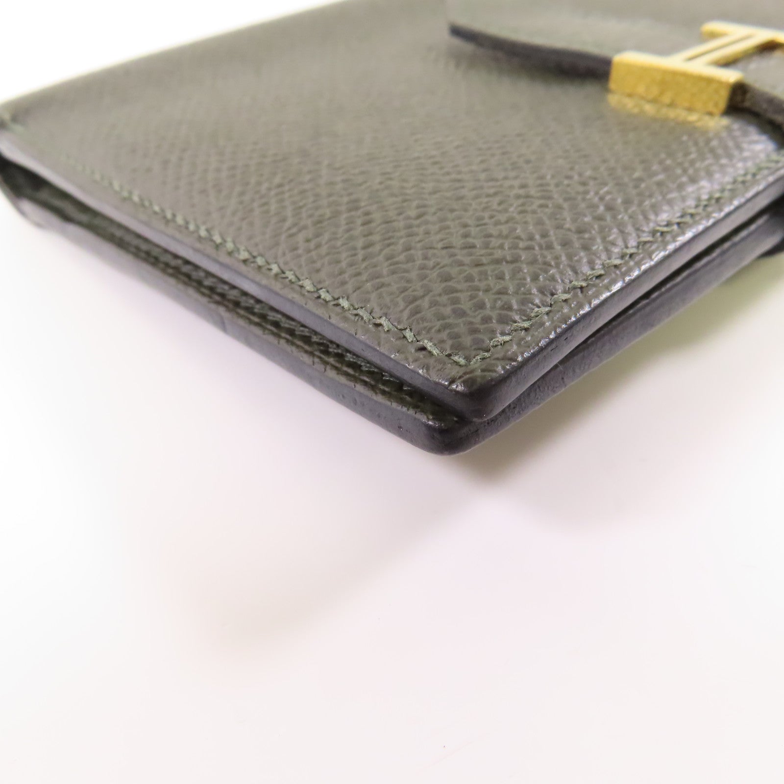 HERMES GHW Bearn Compact Round Wallet Epsom Leather G8 Vert Maquis