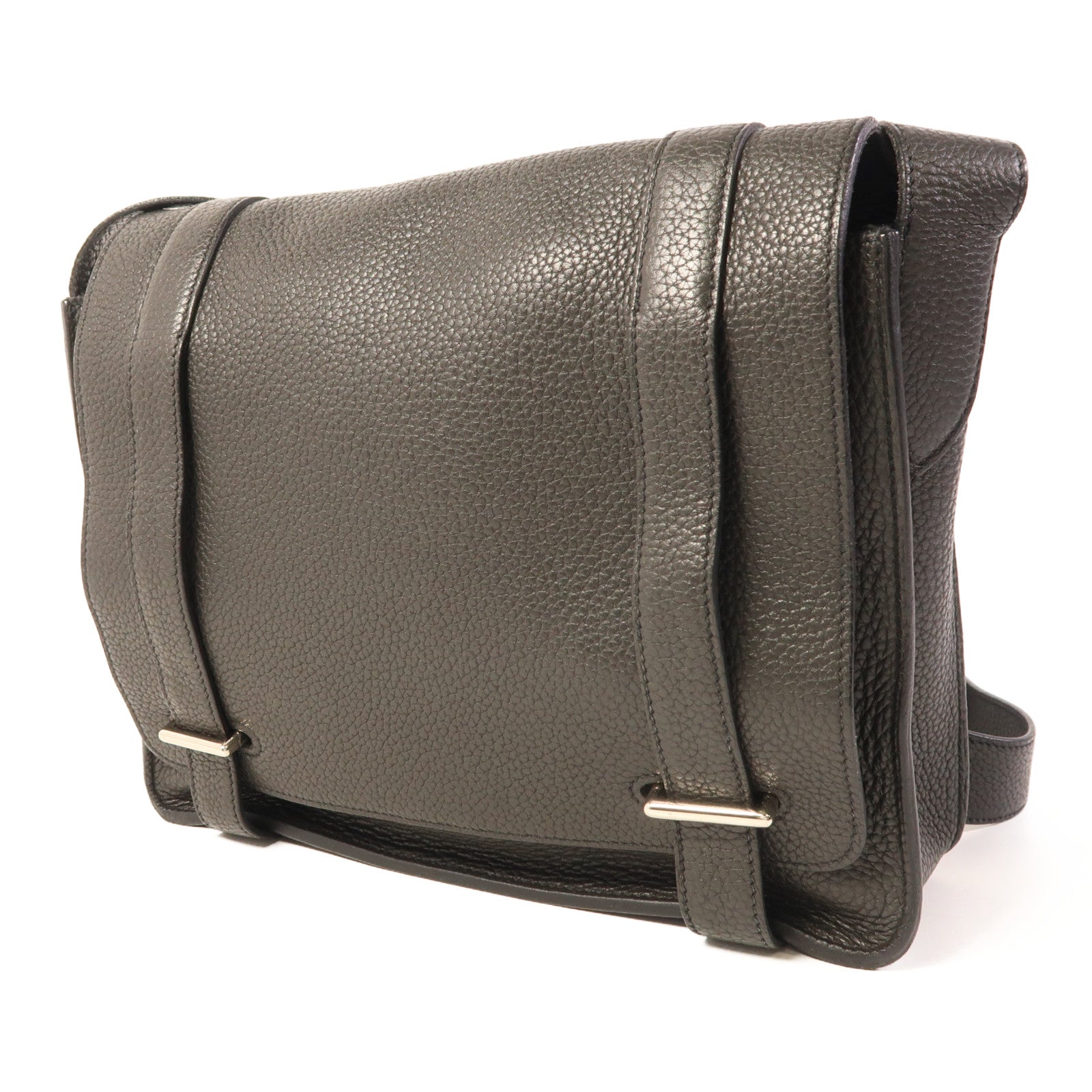 HERMES Clemence皮革Steve銀扣肩背袋Noir