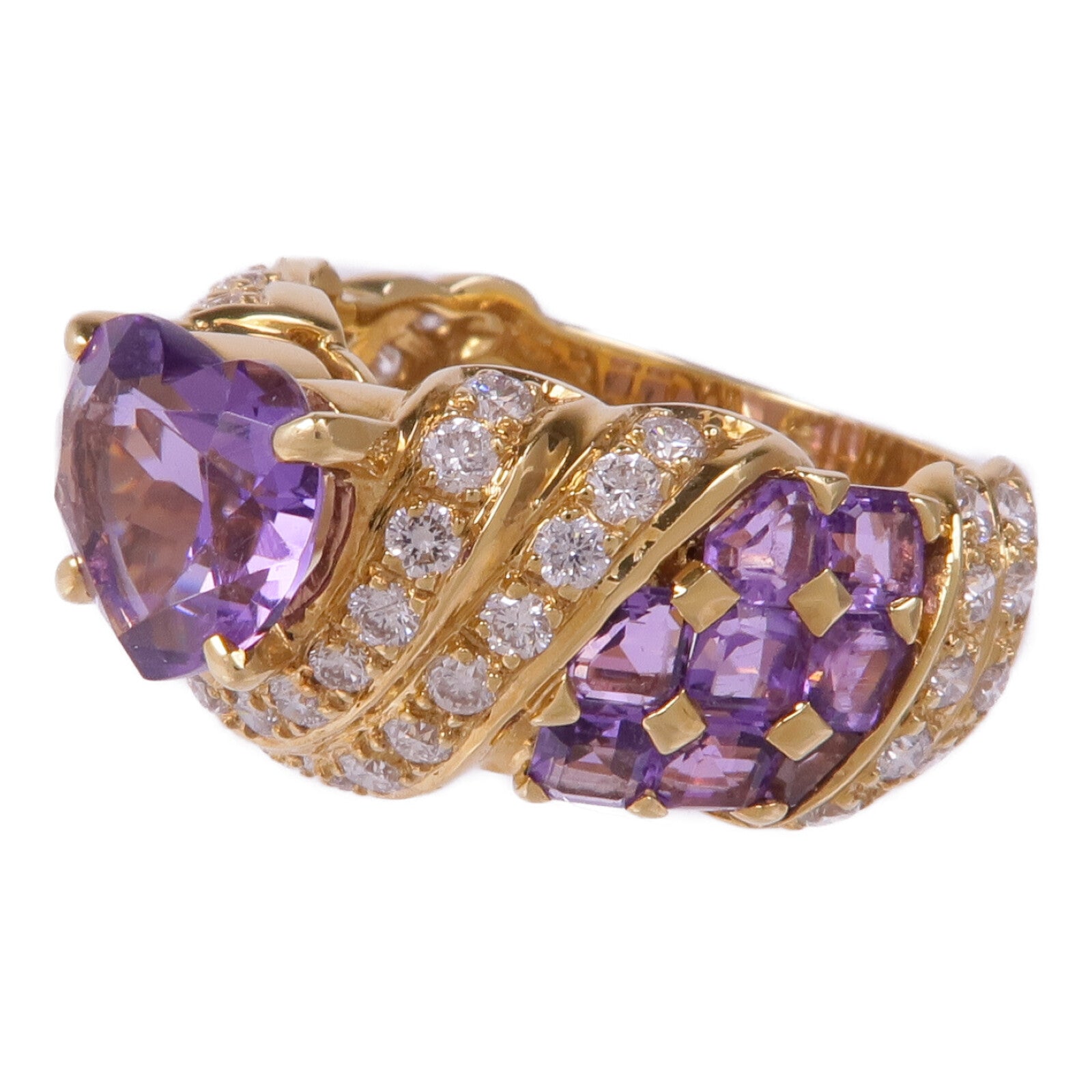 JEWELRY 18K黃金Amethyst Diamond Ring戒指US#8.25