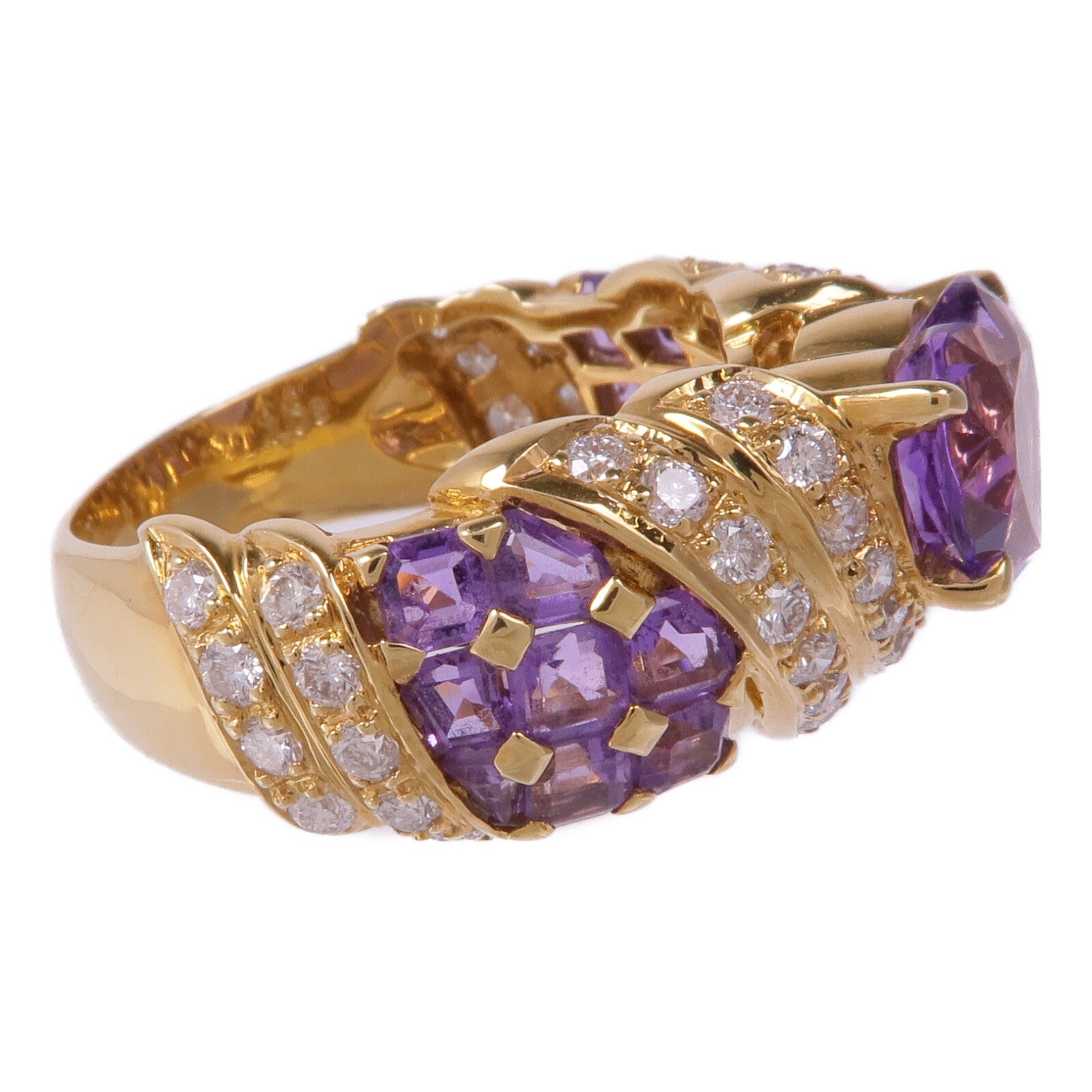 JEWELRY 18K黃金Amethyst Diamond Ring戒指US#8.25