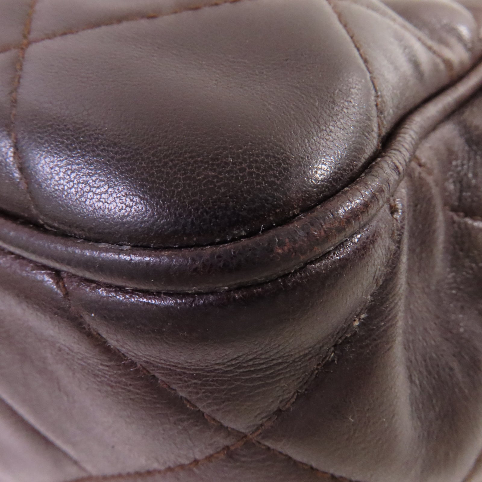 CHANEL 菱格羊皮皮革Chain Shoulder Bag金扣鏈帶肩背袋啡色