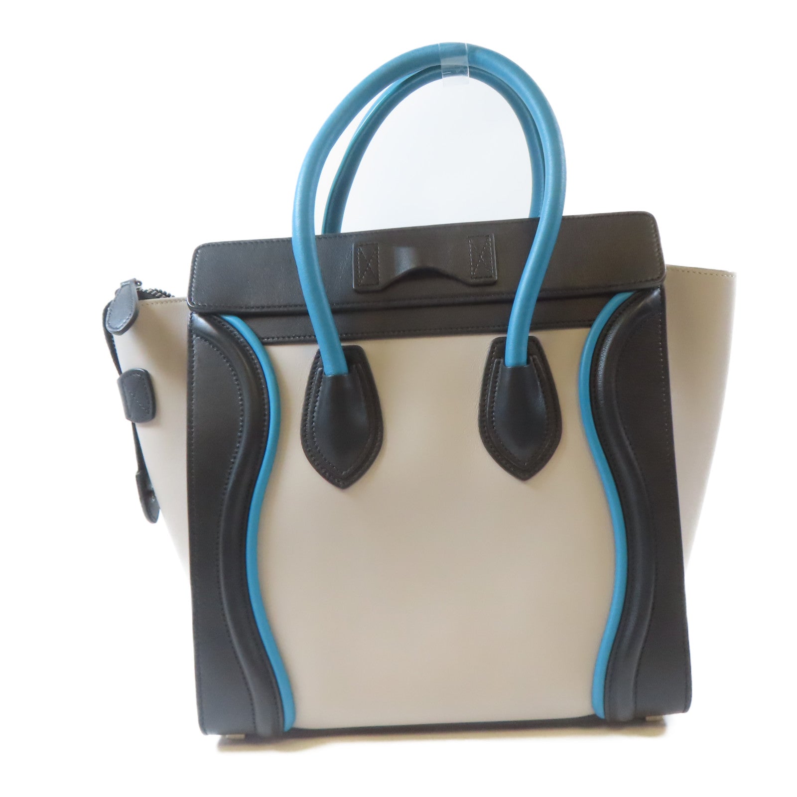 CELINE 牛皮皮革Luggage銀扣手挽袋黑色/灰色/綠松石色