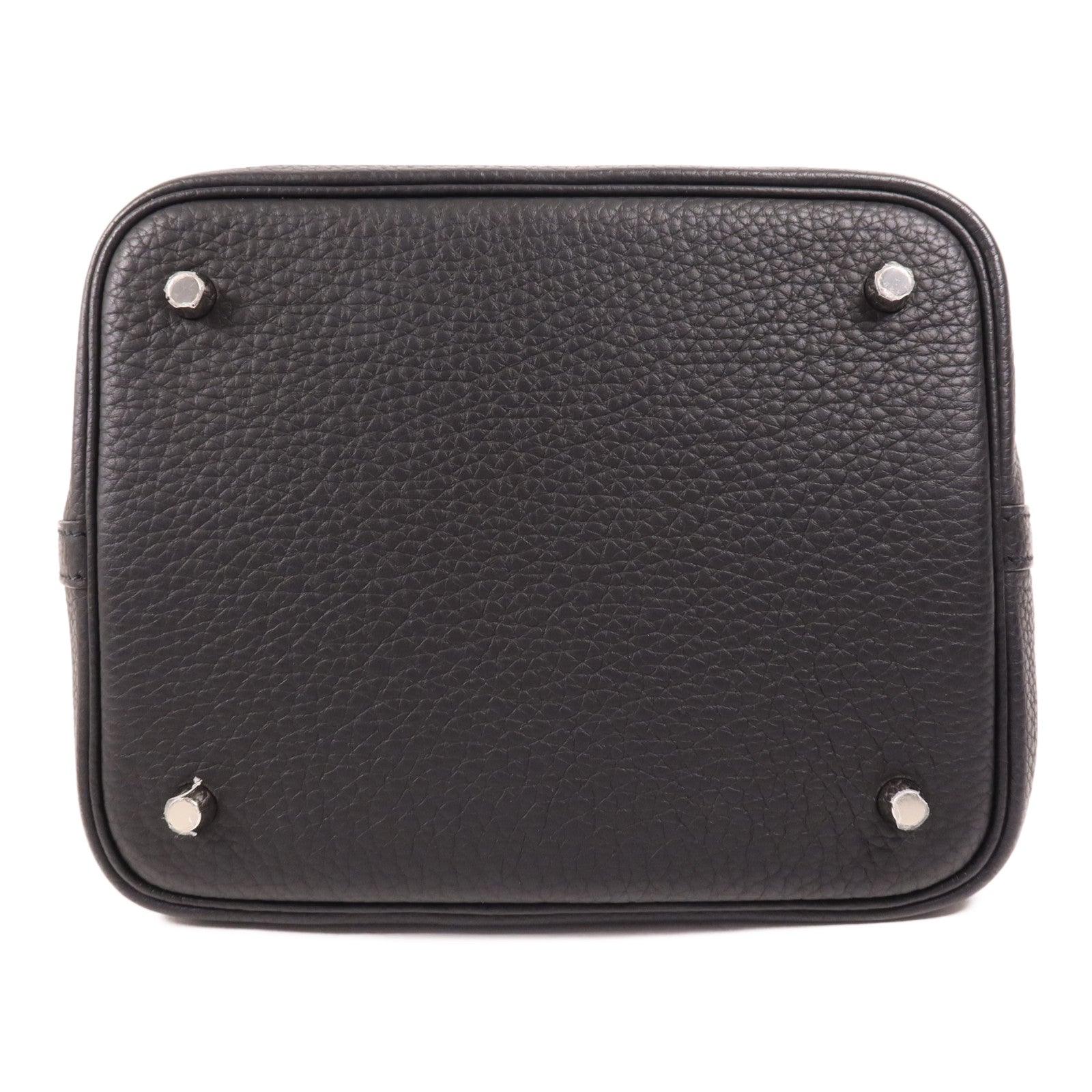 HERMES Clemence皮革Picotin MM銀扣手挽袋Noir