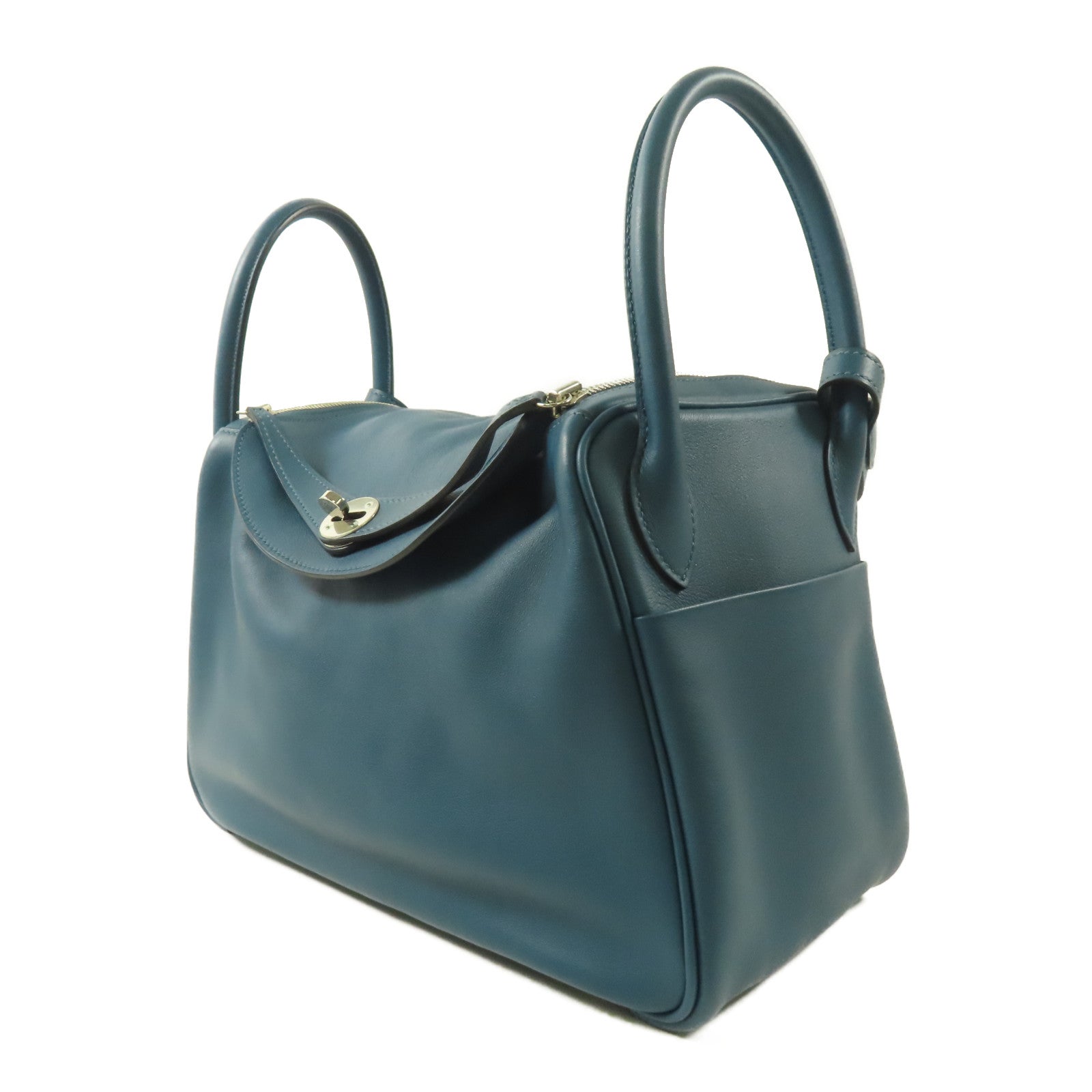 HERMES PHW Lindy 30 2 Way Shoulder Bag Swift Leather Bleu Agate