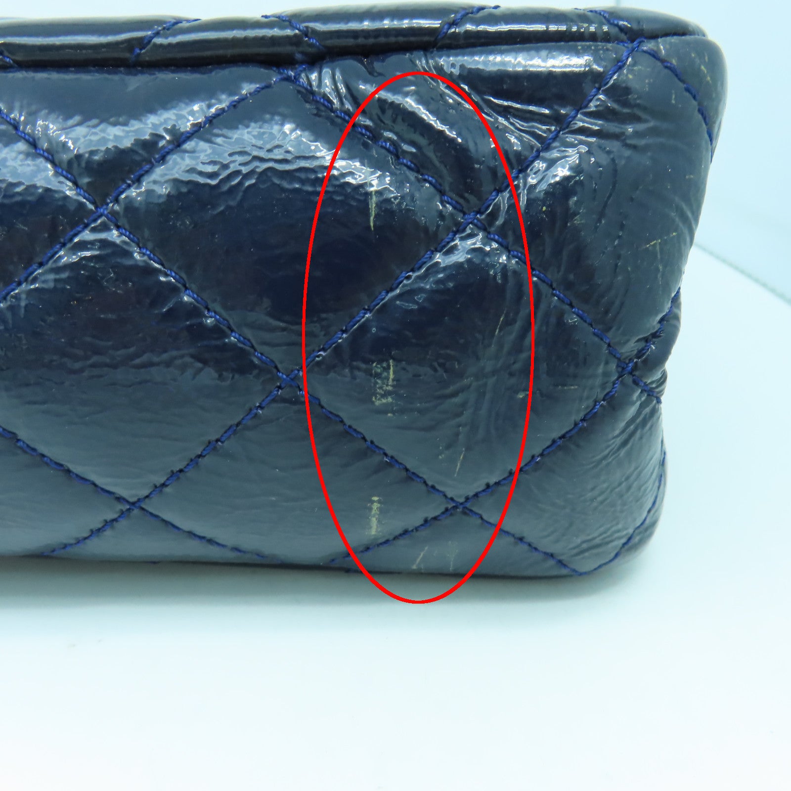CHANEL **【激減優惠】菱格漆皮皮革2.55 Chain Shoulder銀扣鏈帶肩背袋深藍色