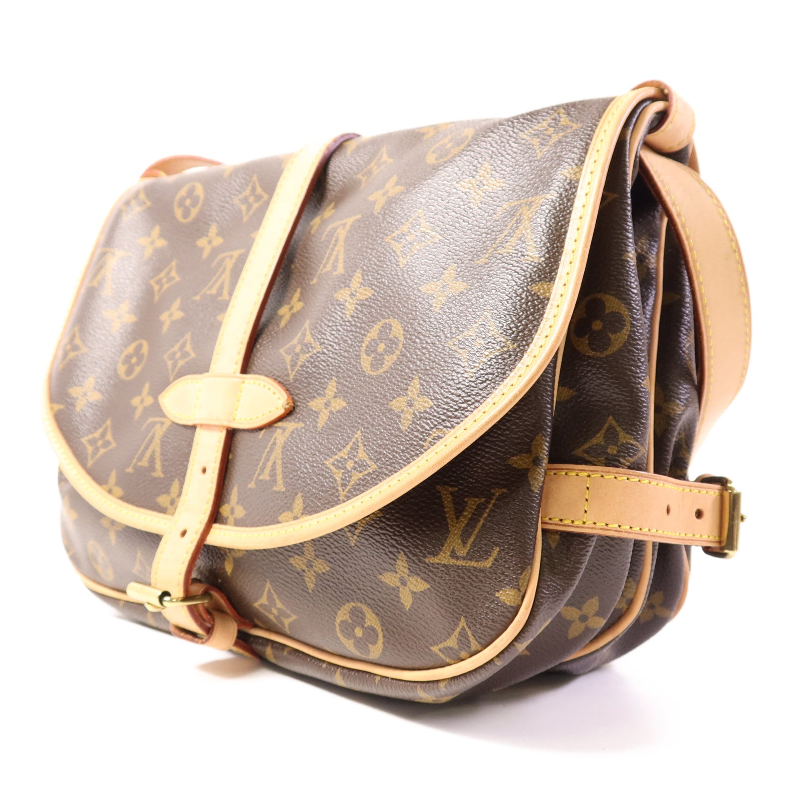 LOUIS VUITTON Monogram Saumur 30金扣肩背袋棕色