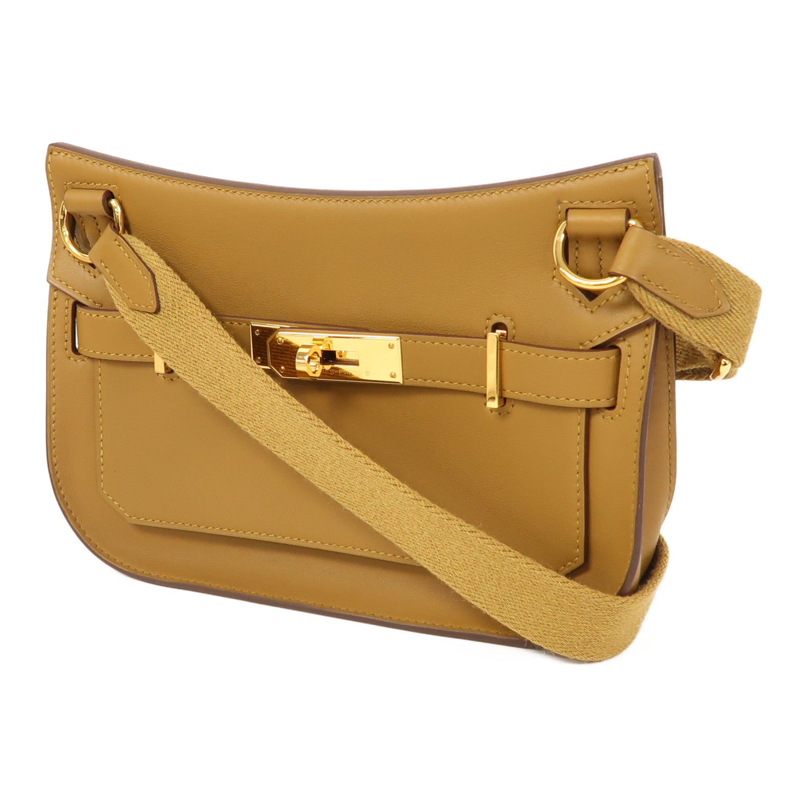 HERMES Swift皮革Mini Jypsiere金扣肩背袋芝麻色