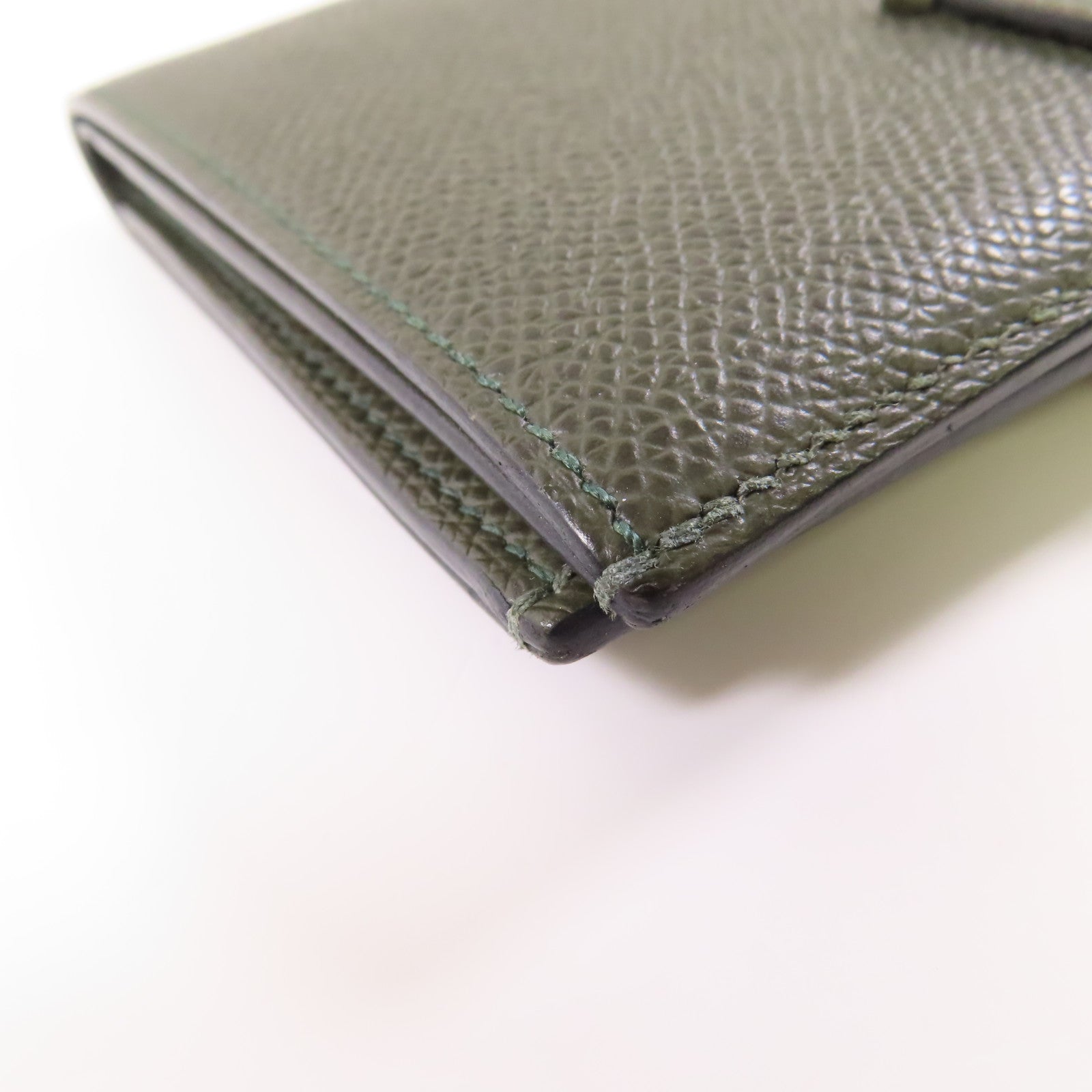 HERMES GHW Bearn Compact Round Wallet Epsom Leather G8 Vert Maquis