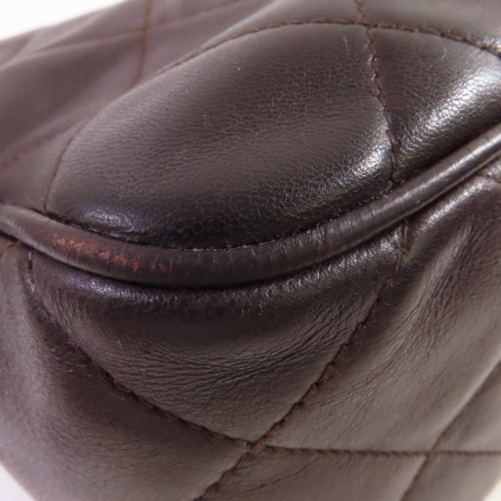 CHANEL 菱格羊皮皮革Chain Shoulder Bag金扣鏈帶肩背袋啡色