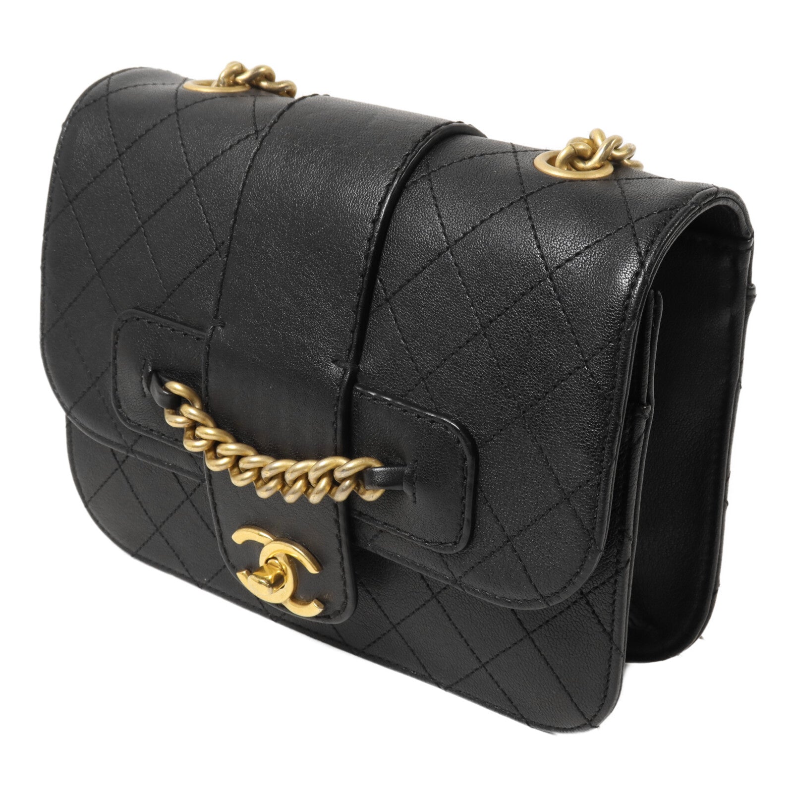 CHANEL 牛皮皮革Front Chain Flap Bag鏈帶肩背袋