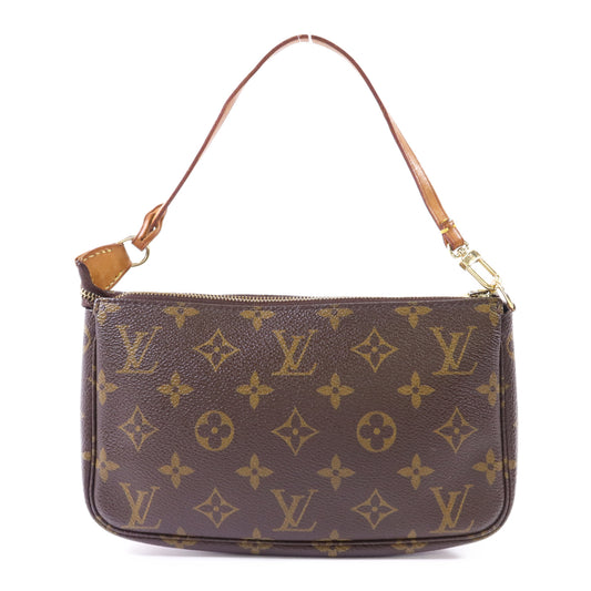 LOUIS VUITTON Monogram Pochette Accessoires金扣手挽袋棕色