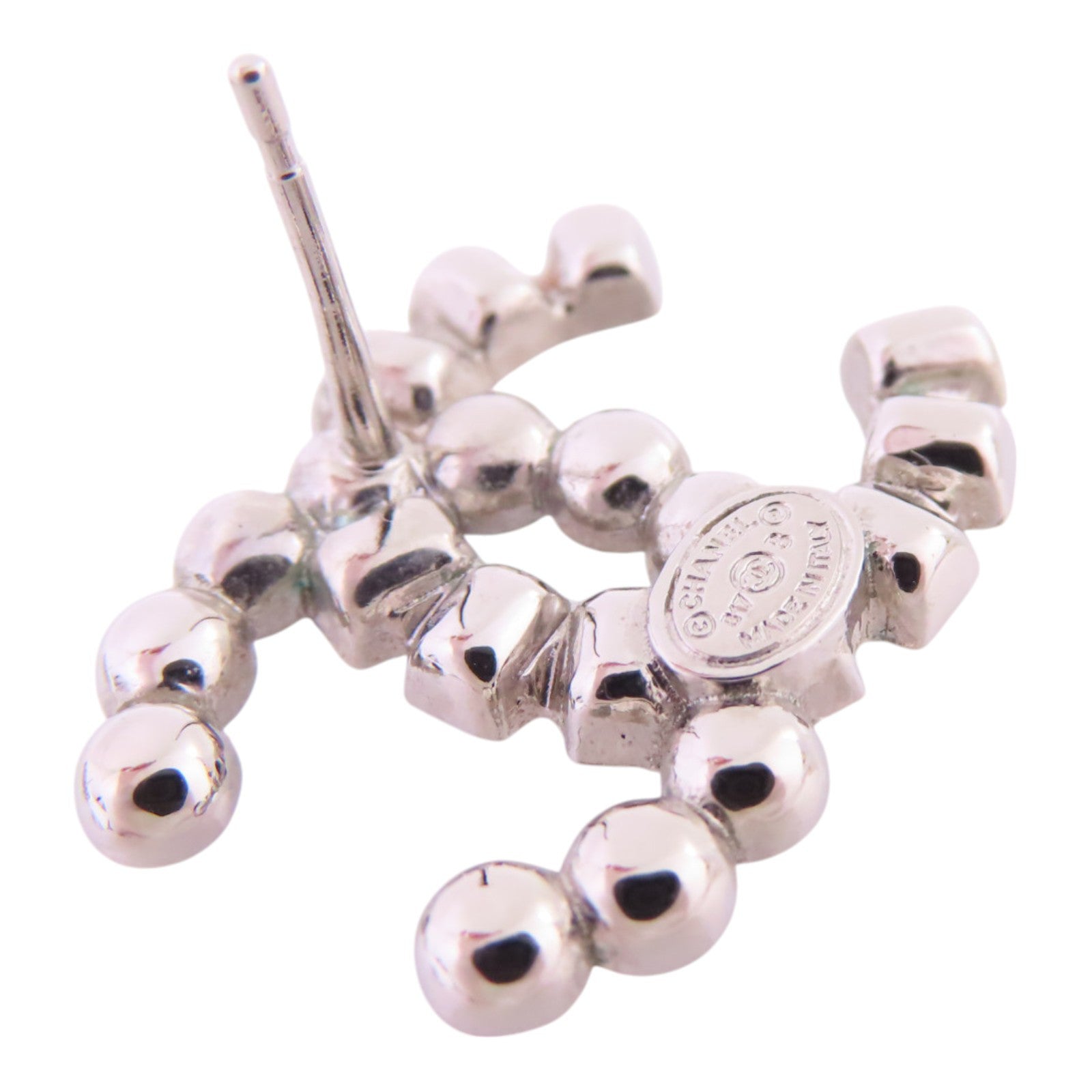 CHANEL 金屬/水鑽CC Earrings銀扣耳環
