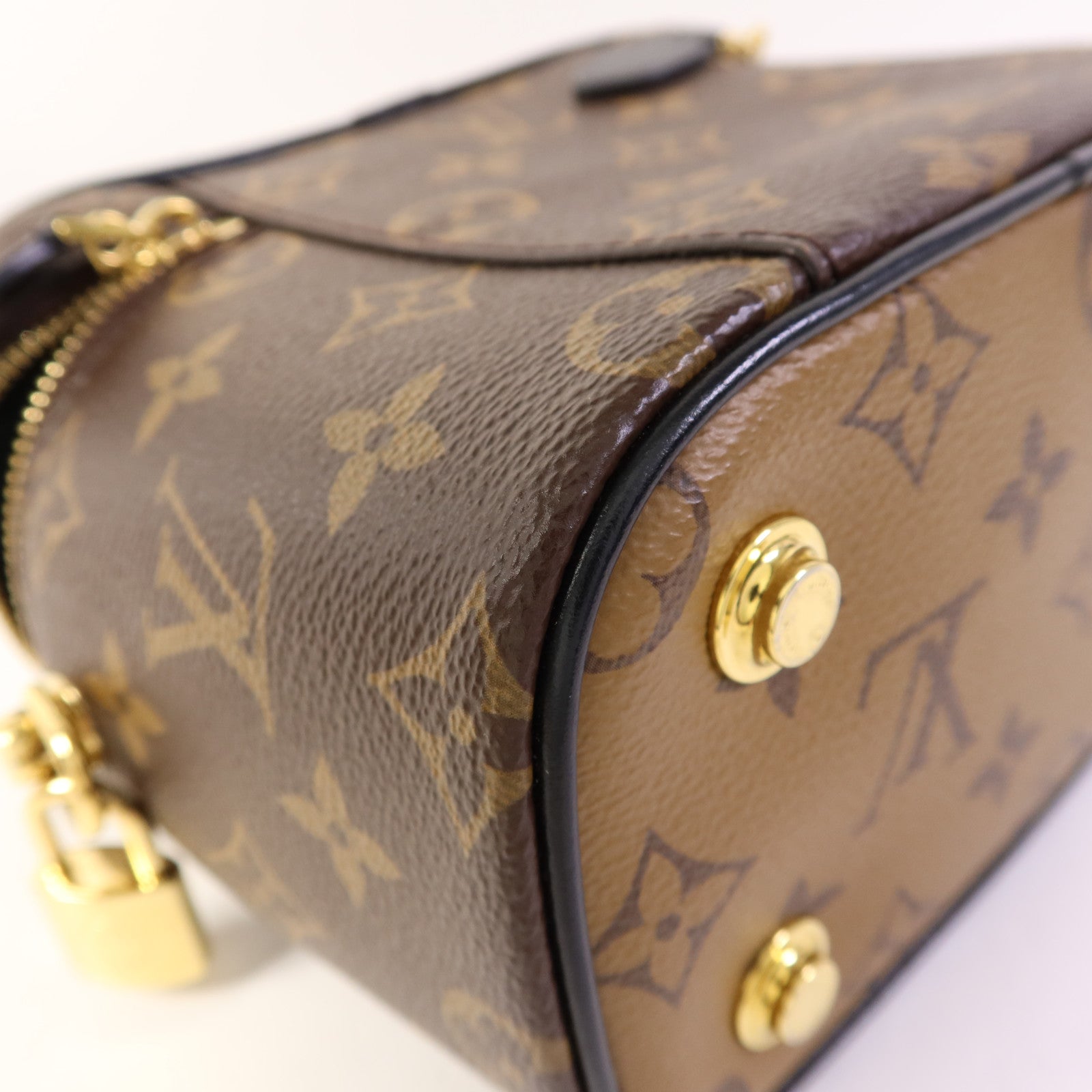 LOUIS VUITTON Monogram Reverse Vanity PM金扣手挽肩背兩用袋棕色