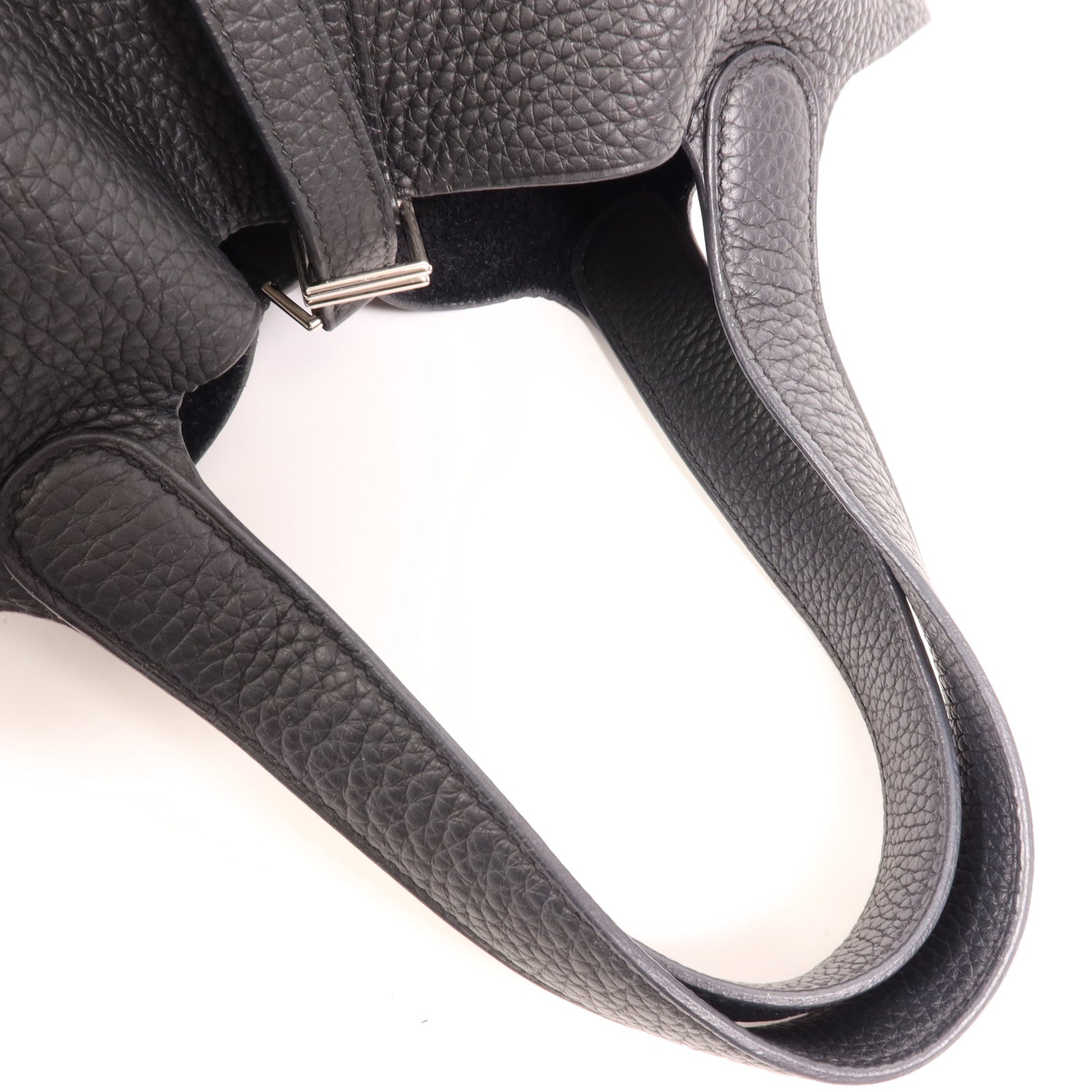 HERMES Clemence皮革Picotin MM銀扣手挽袋Noir