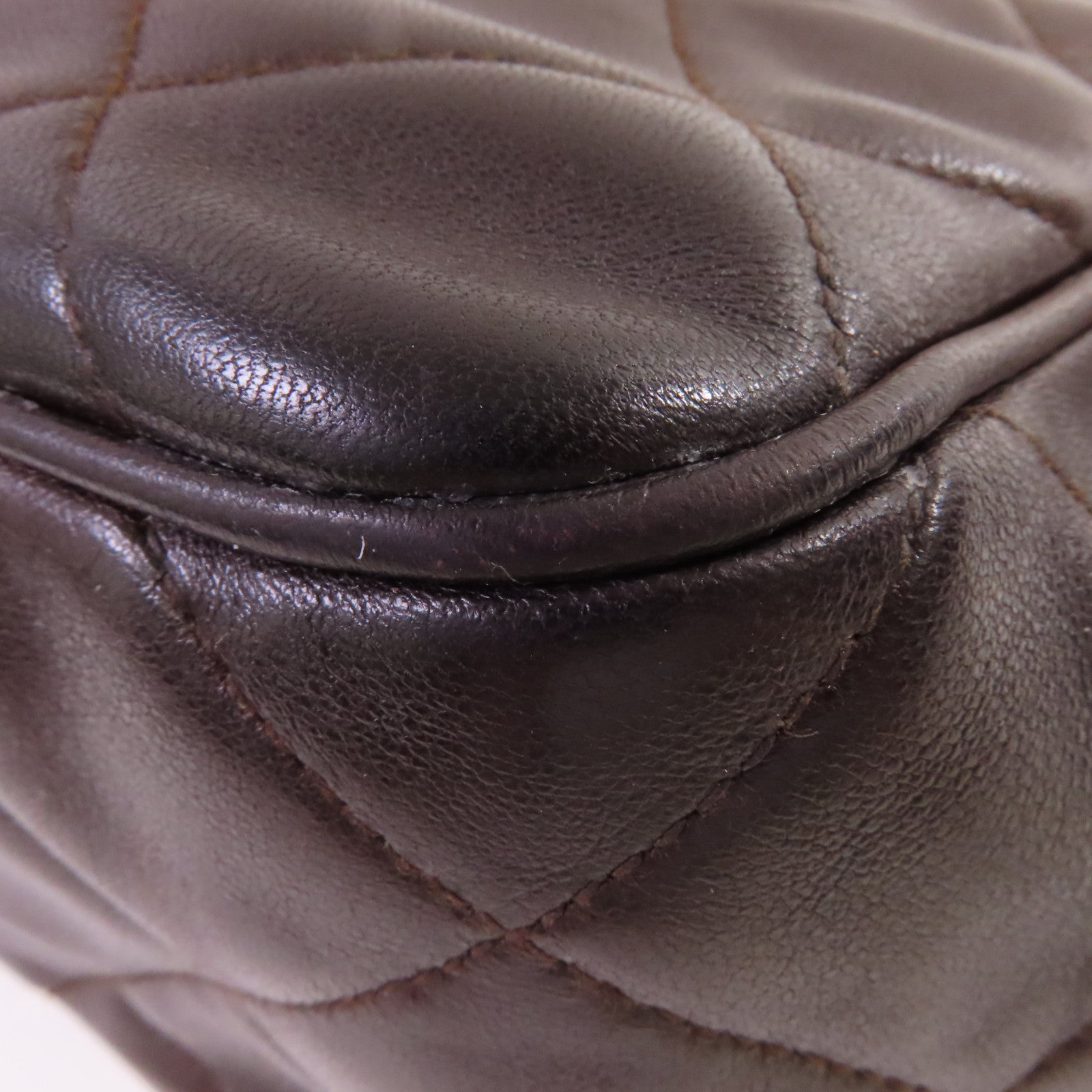 CHANEL 菱格羊皮皮革Chain Shoulder Bag金扣鏈帶肩背袋啡色