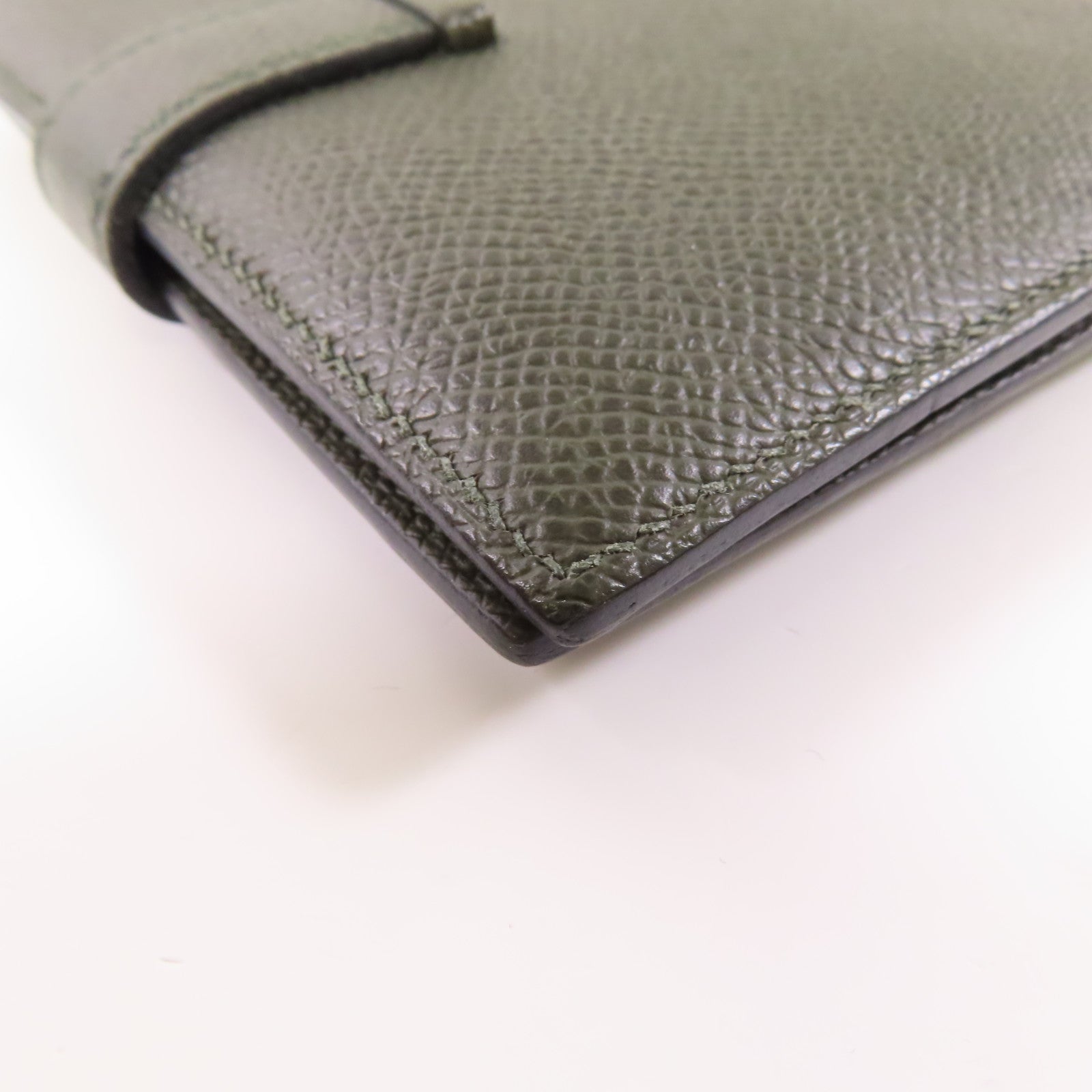 HERMES GHW Bearn Compact Round Wallet Epsom Leather G8 Vert Maquis