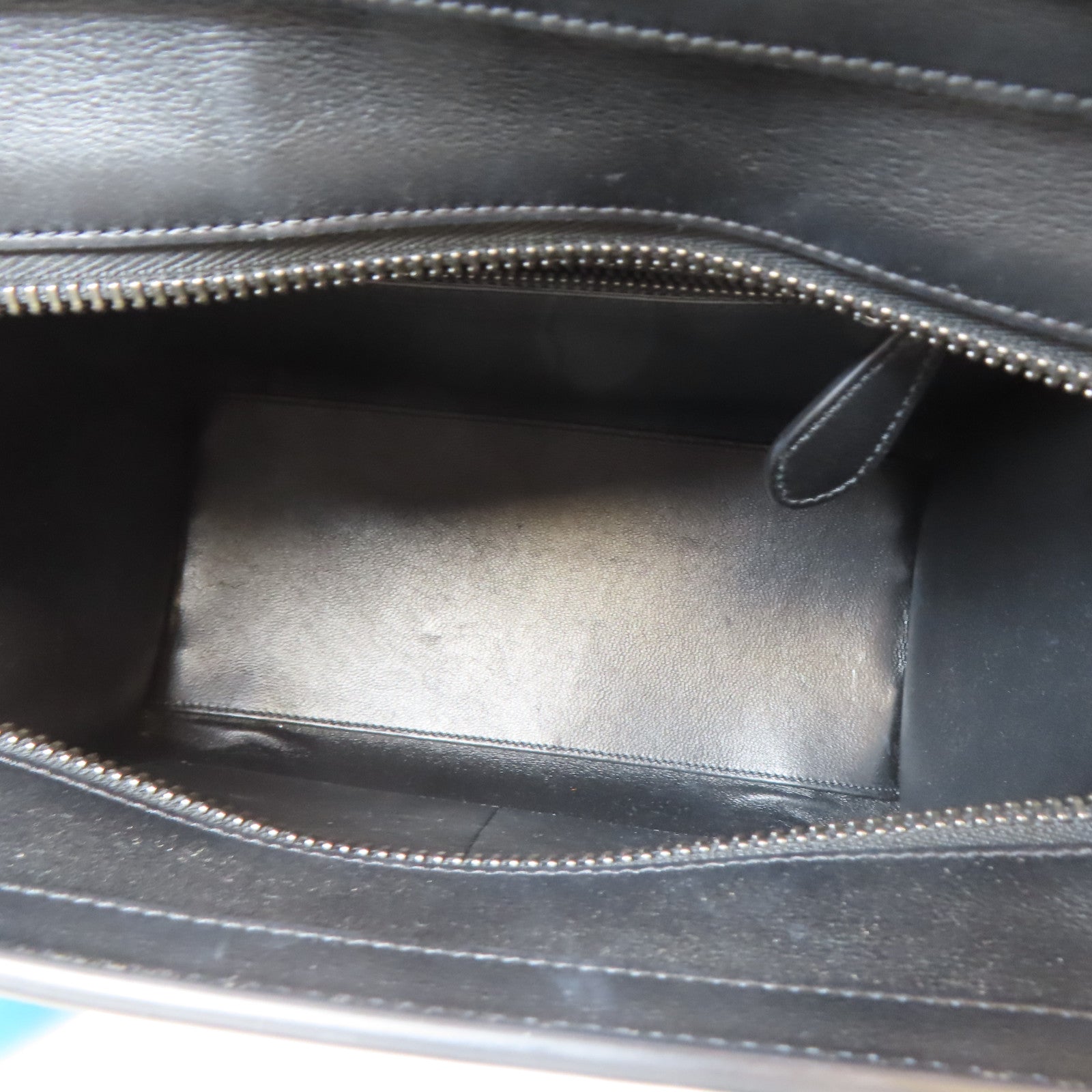 CELINE 牛皮皮革Luggage銀扣手挽袋黑色/灰色/綠松石色