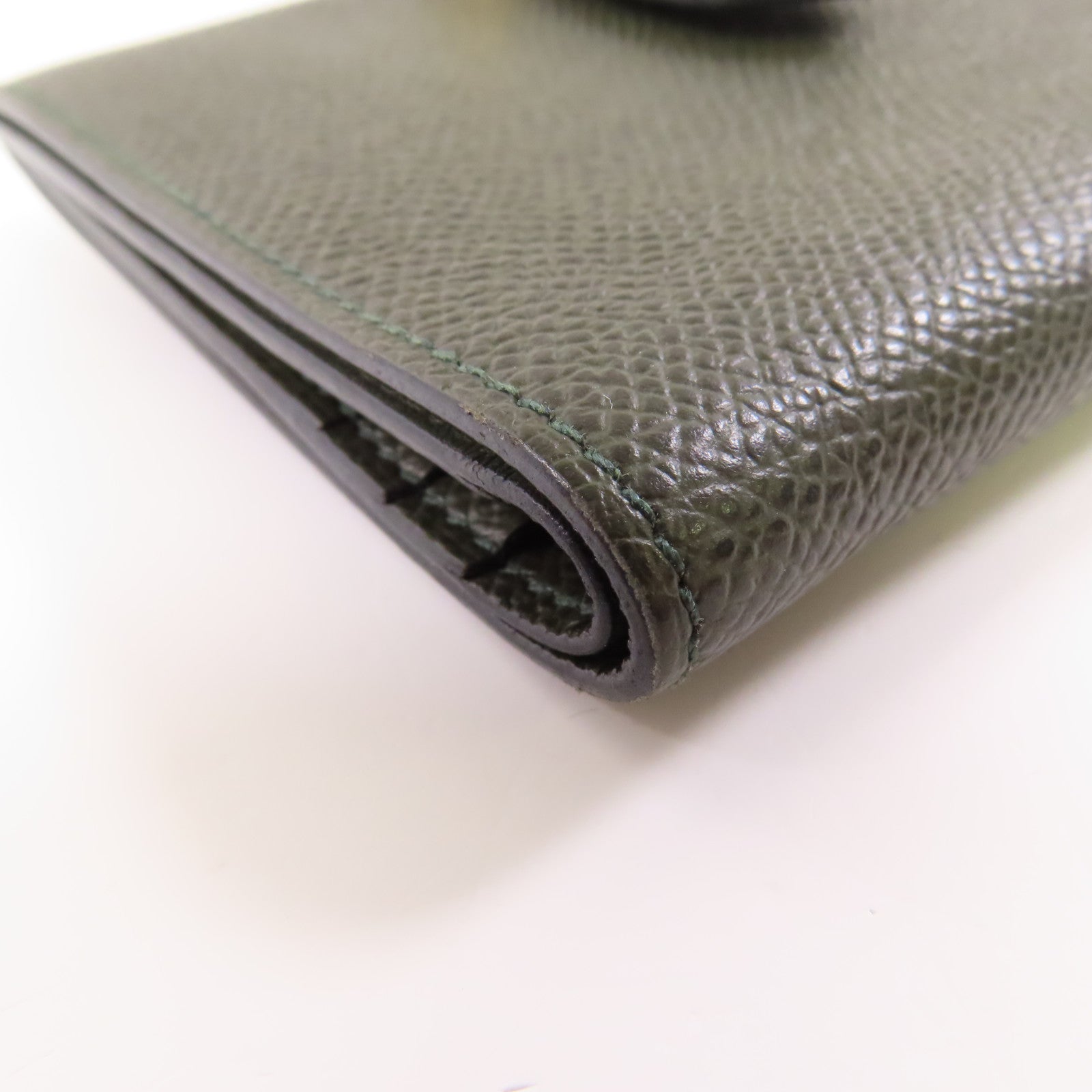 HERMES GHW Bearn Compact Round Wallet Epsom Leather G8 Vert Maquis