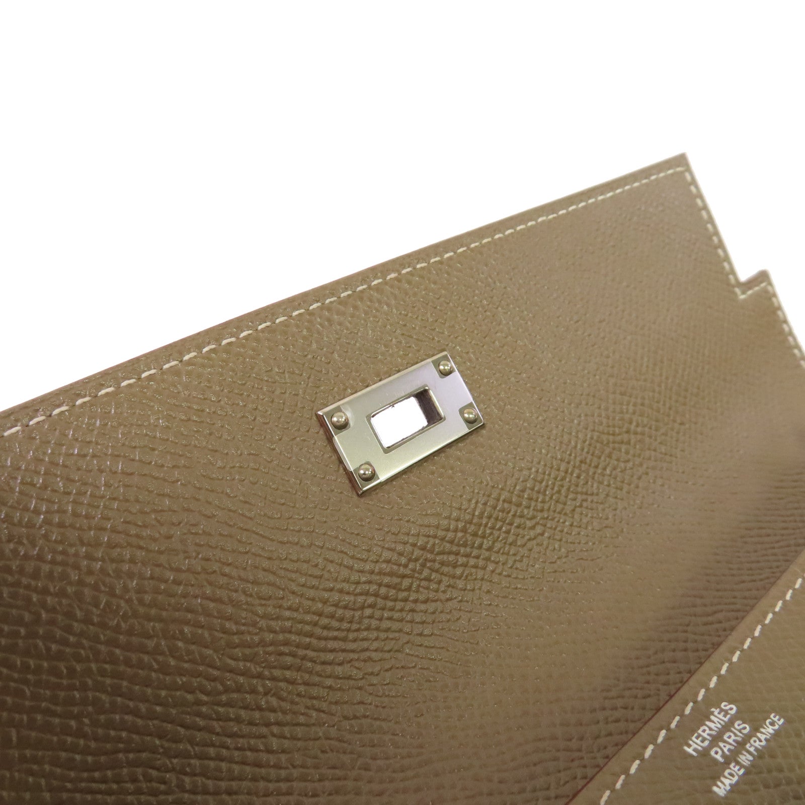 HERMES Epsom皮革Kelly Long Wallet銀扣長錢包Etoupe大象灰色