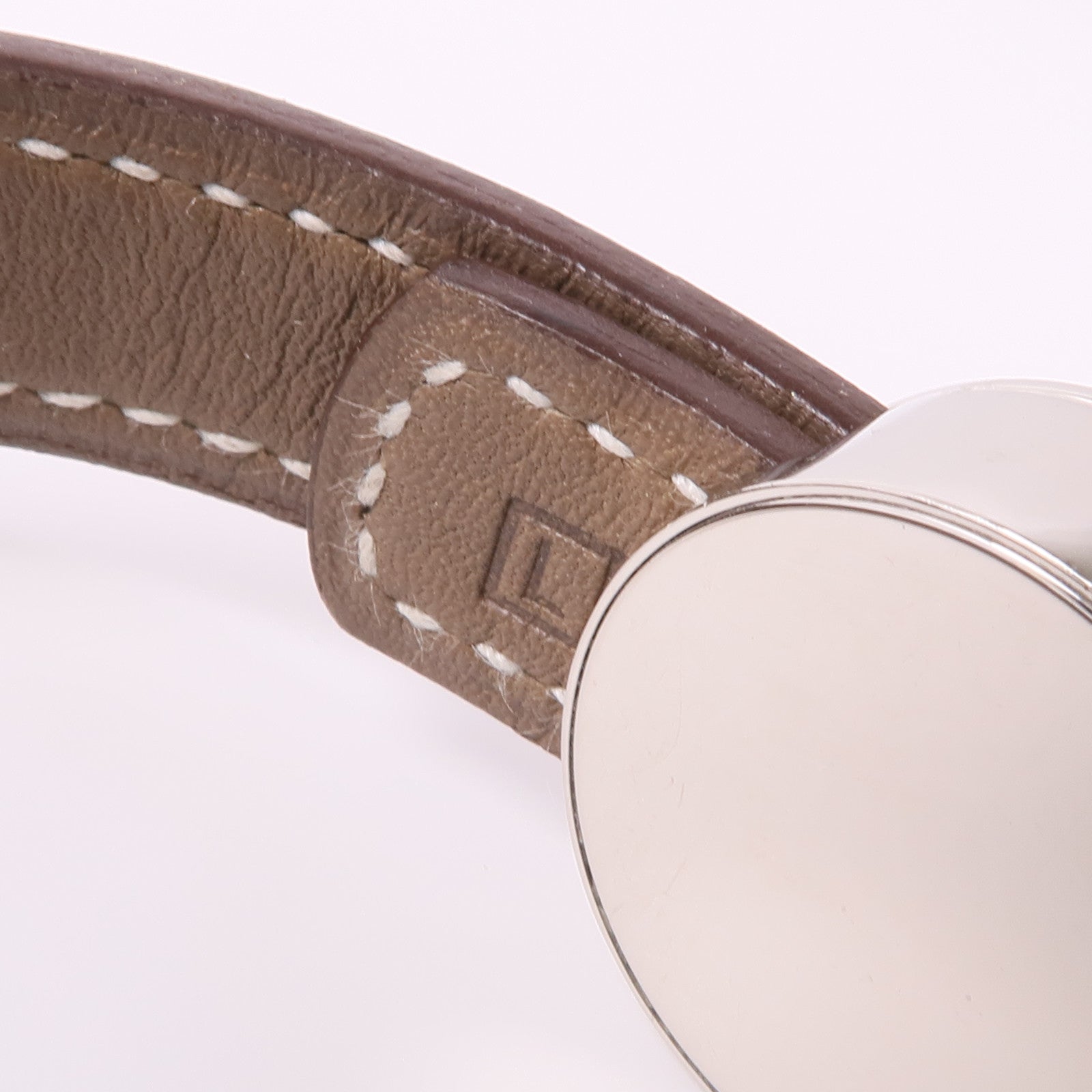 HERMES Swift皮革Looping Bracelet銀扣手帶Etoupe/Chocolat