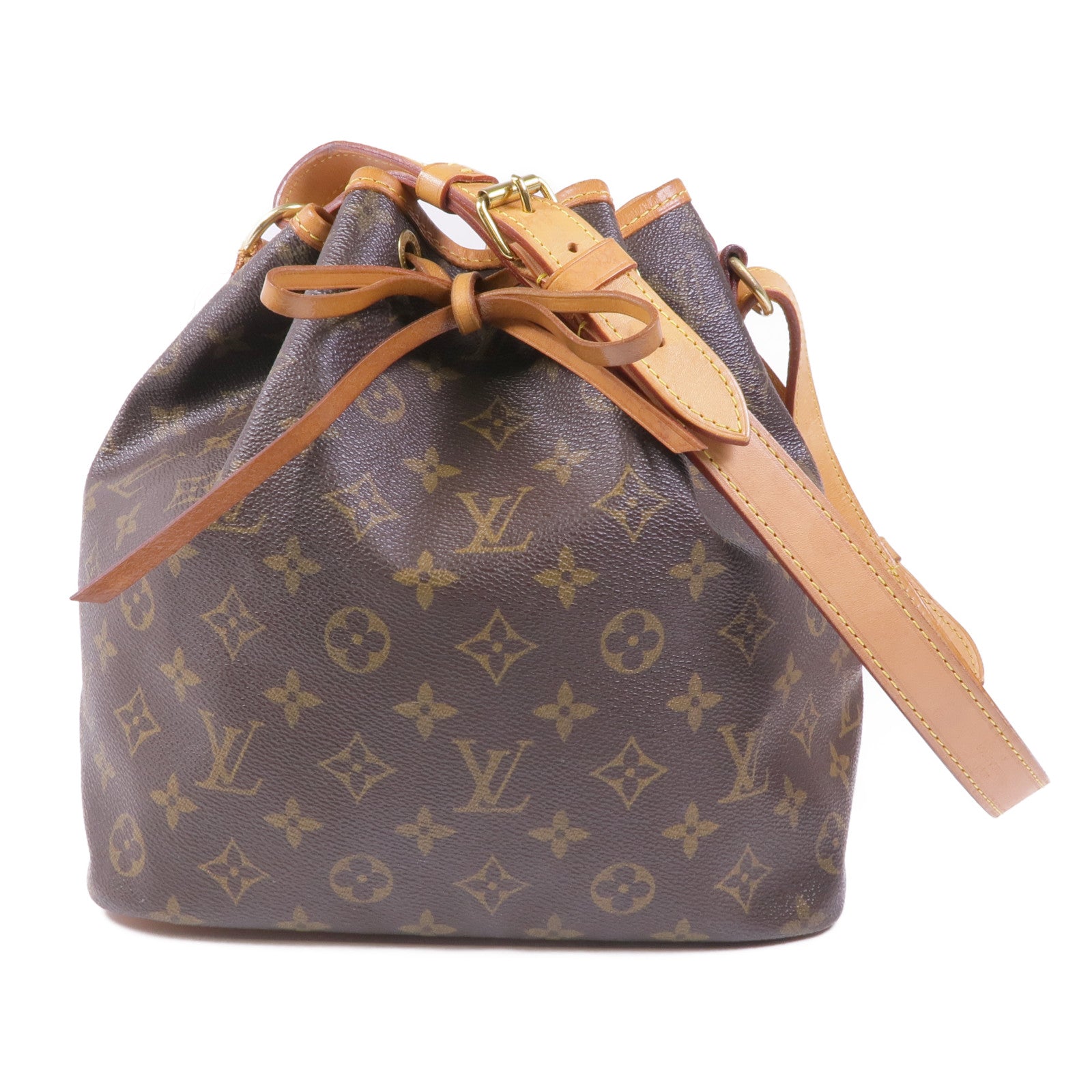 LOUIS VUITTON Monogram Petit Noe金扣肩背袋棕色