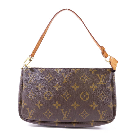 LOUIS VUITTON Monogram Pochette Accessoires金扣手挽袋棕色