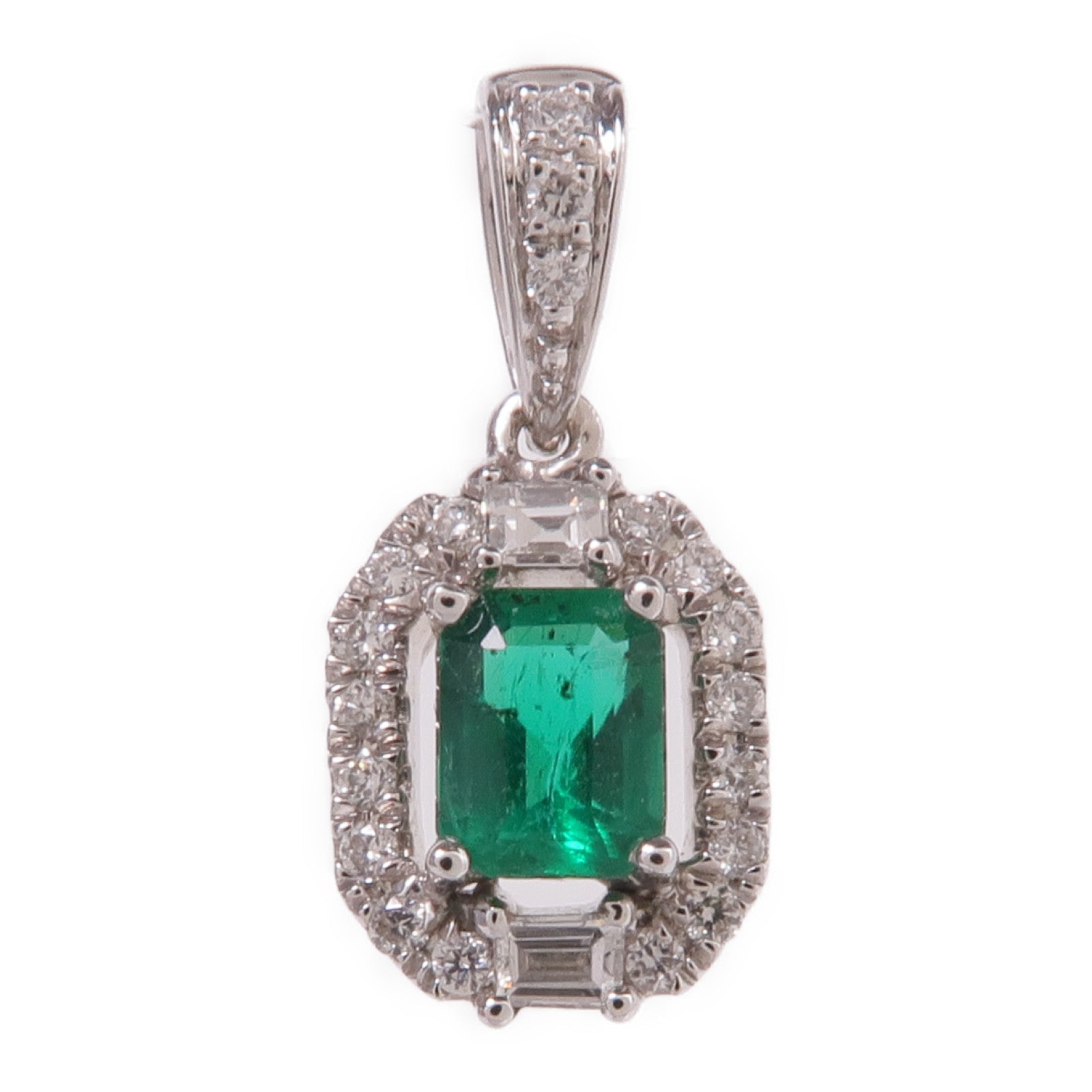 JEWELRY 18K白金Emerald Diamond Pendant Top綠寶石/鑽石吊墜